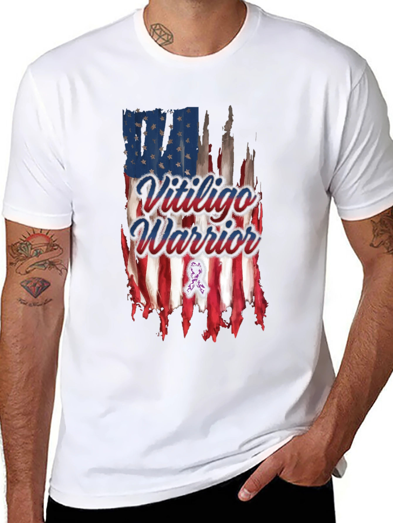 Vitiligo Warrior American Flag T-Shirt