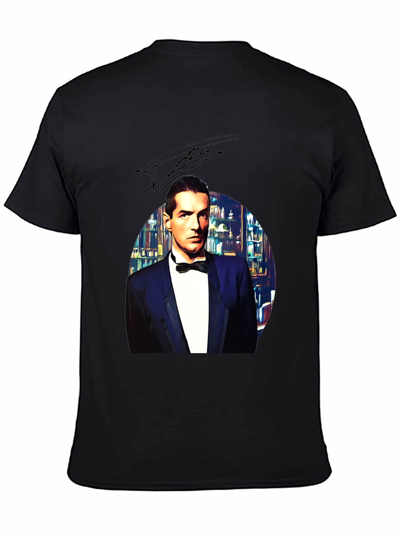 Elegant Man in Tuxedo Graphic Tee - Black