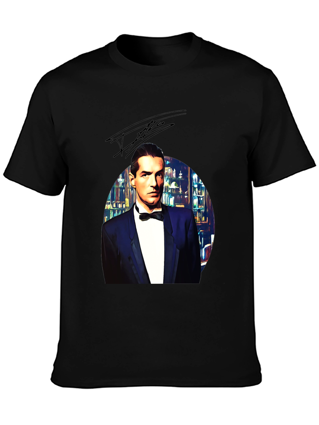 Elegant Man in Tuxedo Graphic Tee - Black