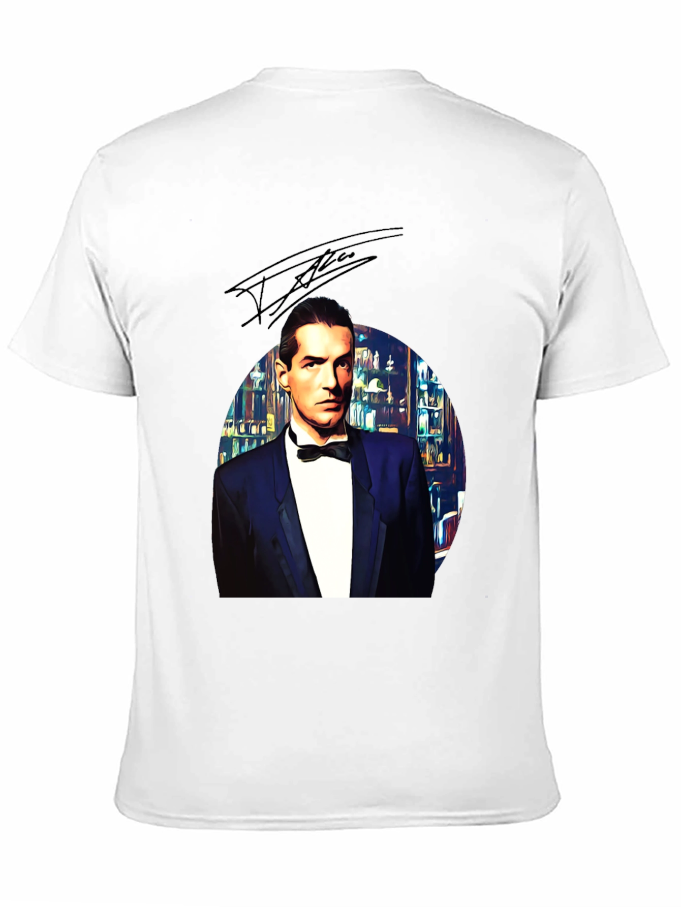 Elegant Man in Tuxedo Graphic Tee - Black