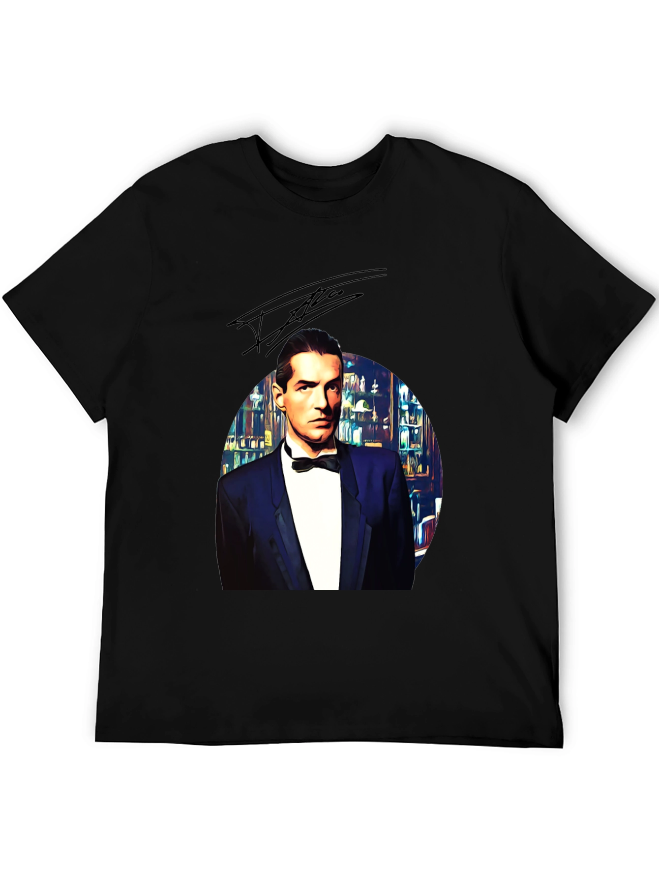 Elegant Man in Tuxedo Graphic Tee - Black