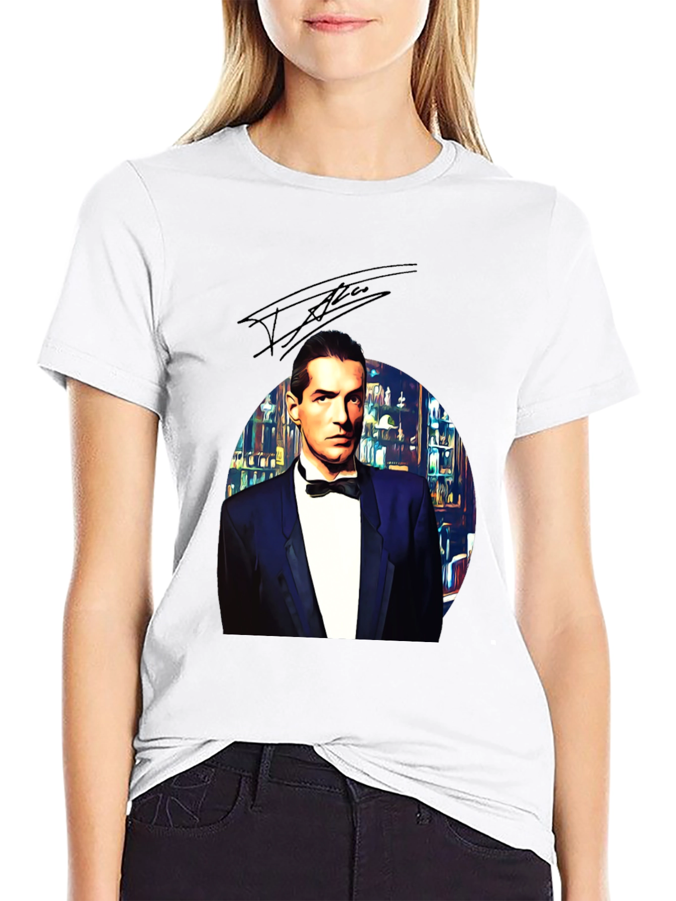 Elegant Man in Tuxedo Graphic Tee - Black