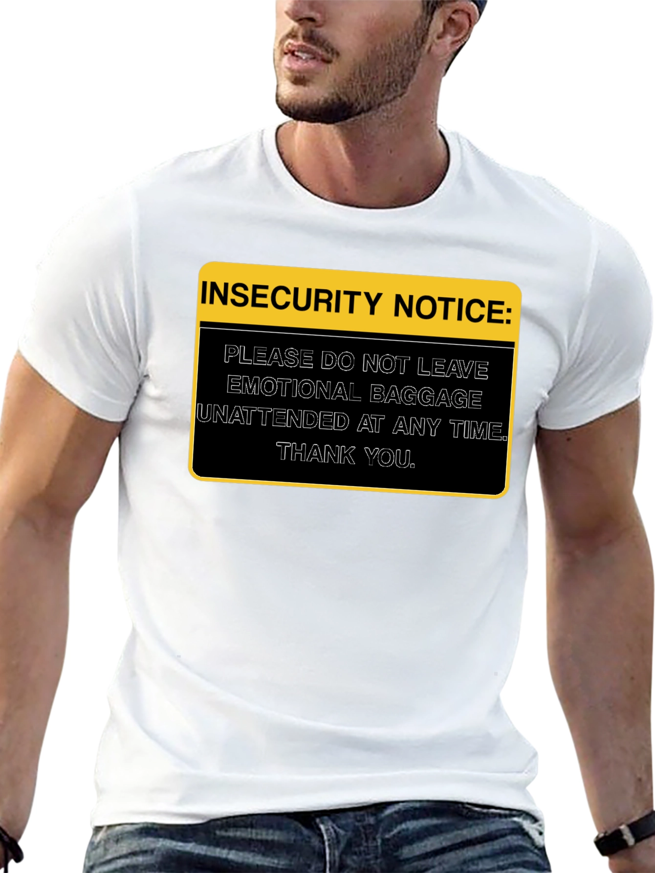 Insecurity Notice Graphic Tee - Emotional Baggage Shirt