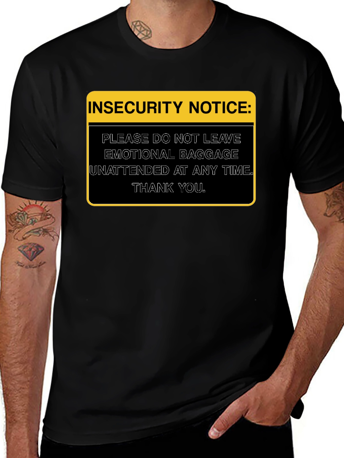 Insecurity Notice Graphic Tee - Emotional Baggage Shirt