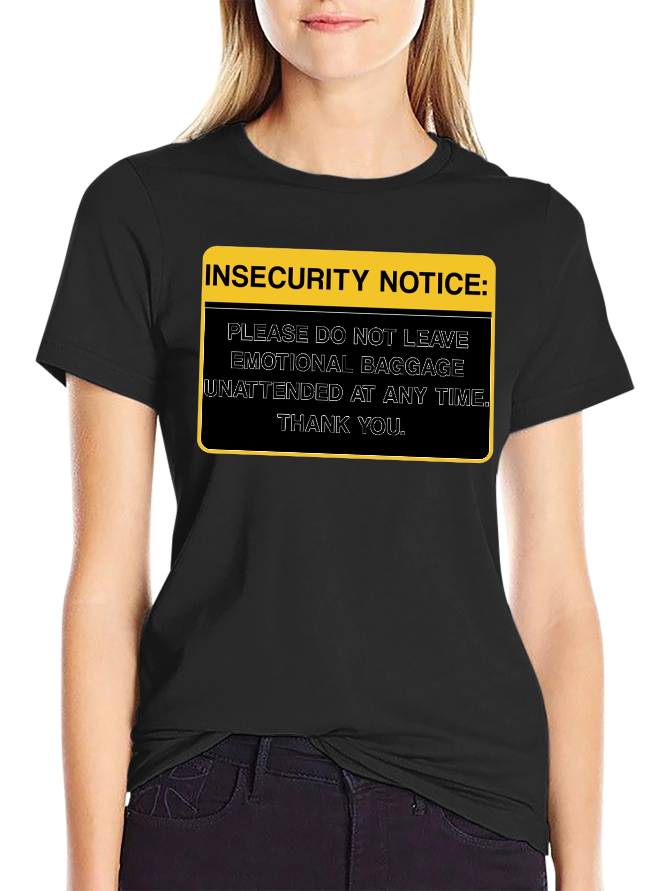 Insecurity Notice Graphic Tee - Emotional Baggage Shirt