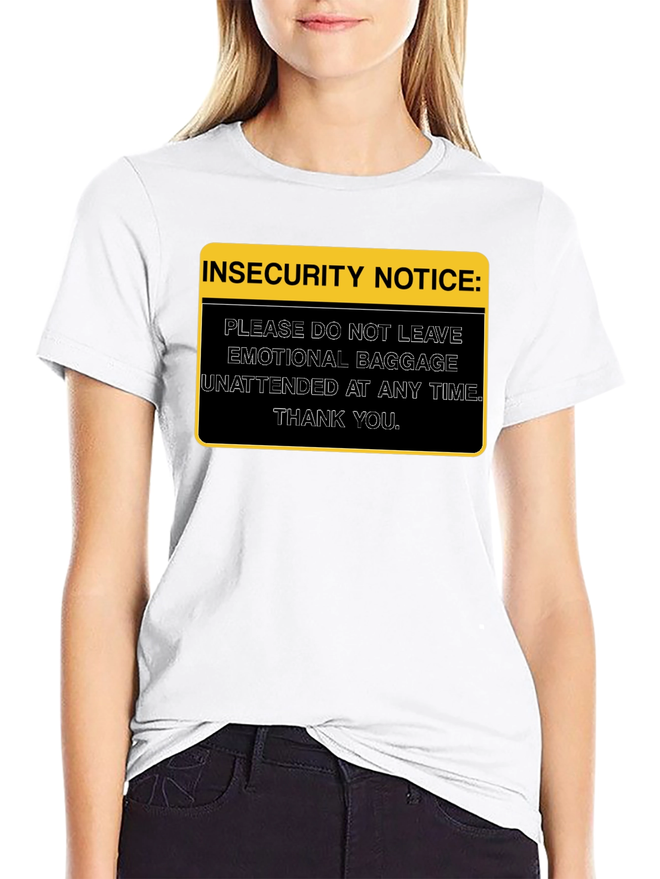 Insecurity Notice Graphic Tee - Emotional Baggage Shirt
