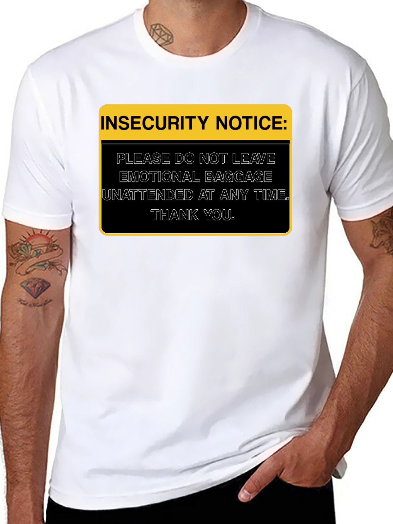 Insecurity Notice Graphic Tee - Emotional Baggage Shirt
