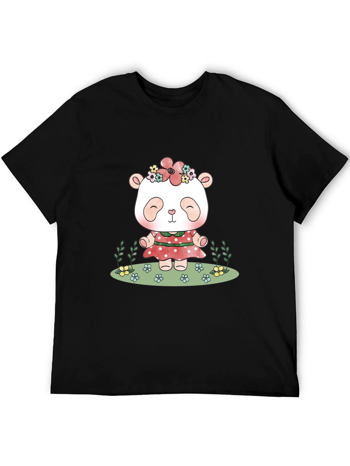 Cute Panda Bear Graphic Tee - Black Casual T-Shirt