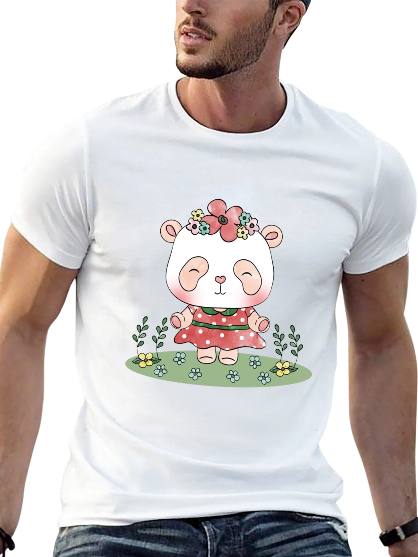 Cute Panda Bear Graphic Tee - Black Casual T-Shirt
