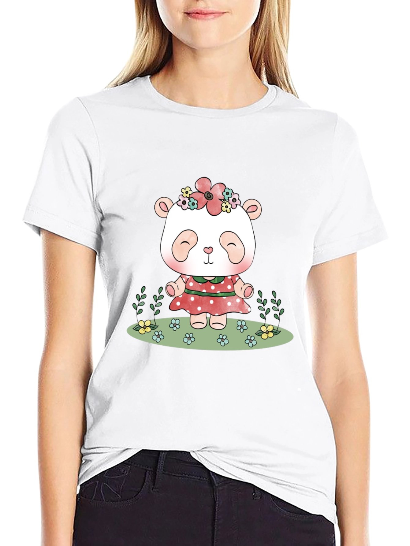 Cute Panda Bear Graphic Tee - Black Casual T-Shirt