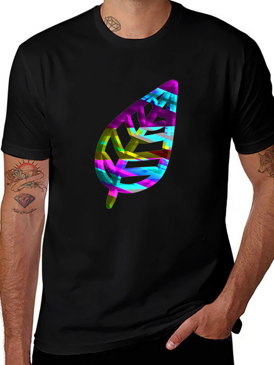 Abstract Leaf Graphic Black T-Shirt