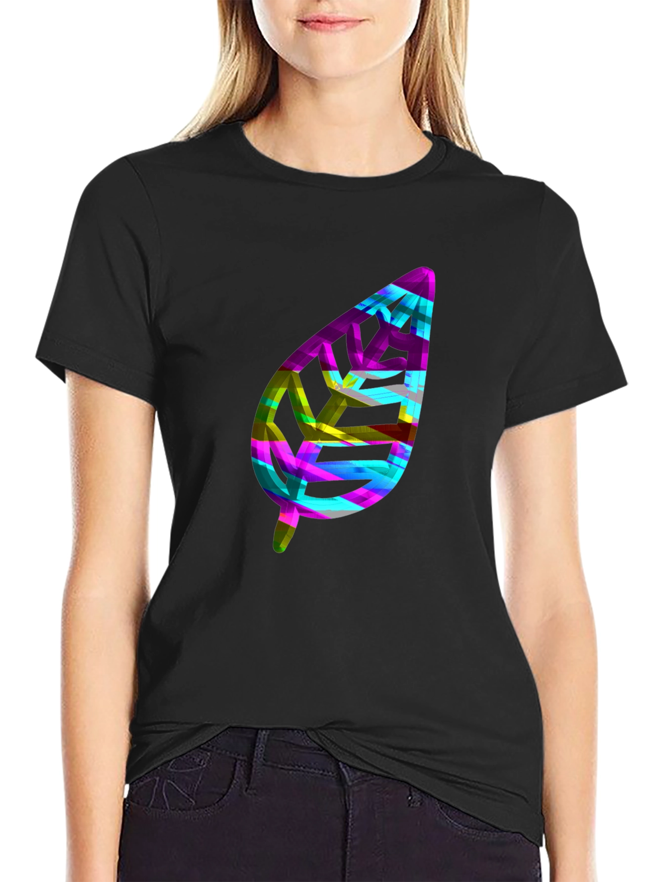 Abstract Leaf Graphic Black T-Shirt
