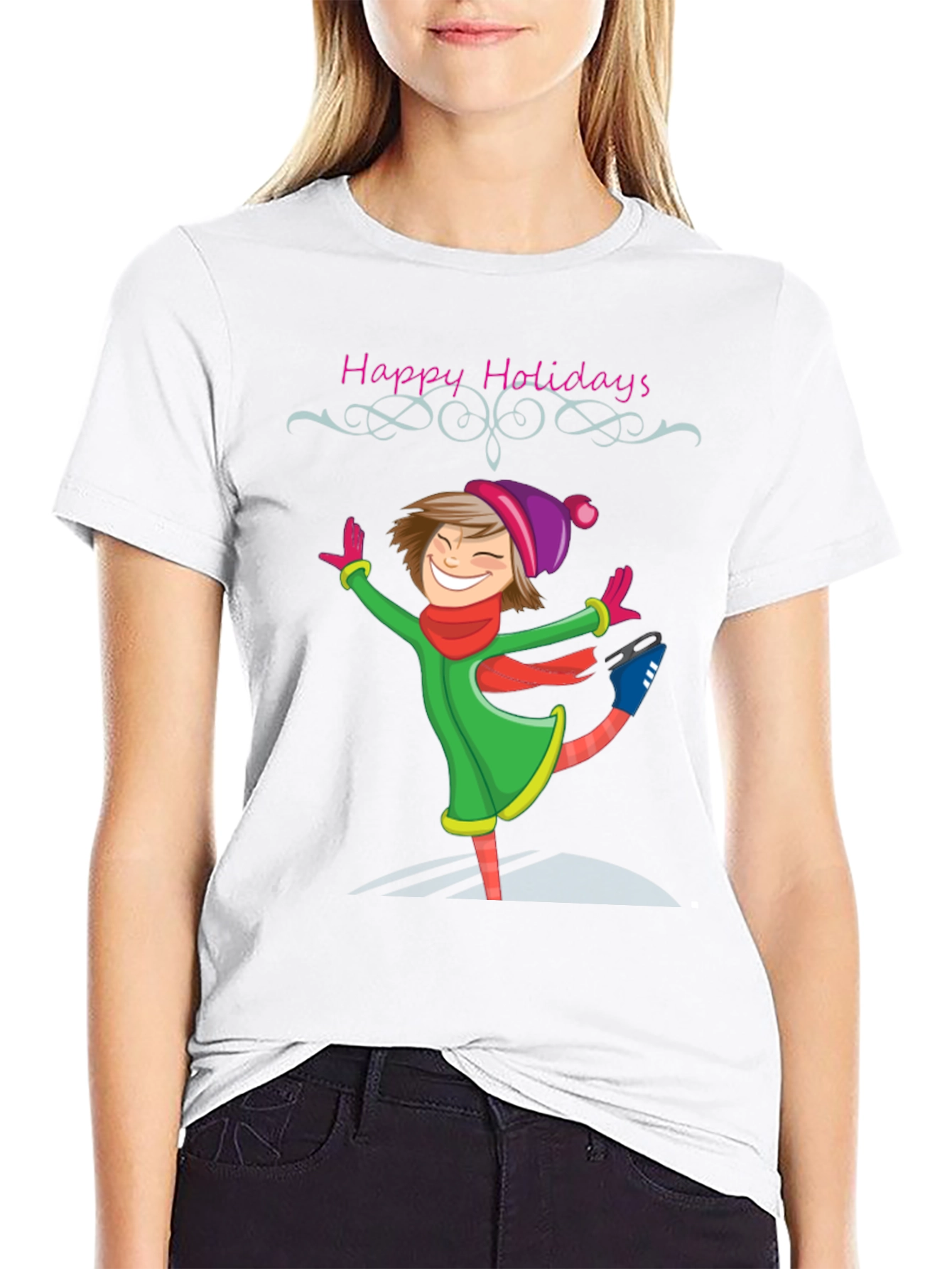 Happy Holidays Ice Skater Graphic Tee