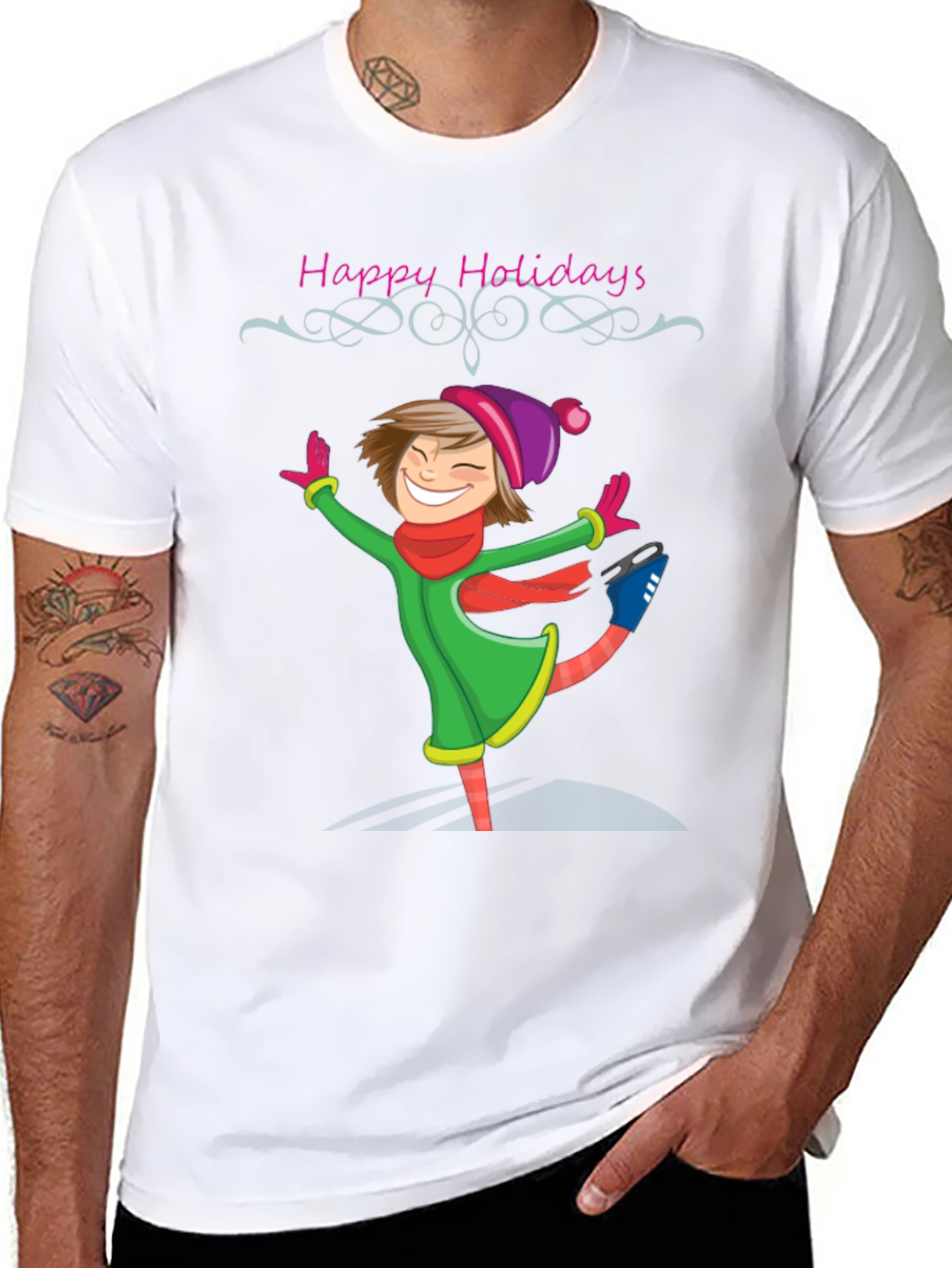 Happy Holidays Ice Skater Graphic Tee