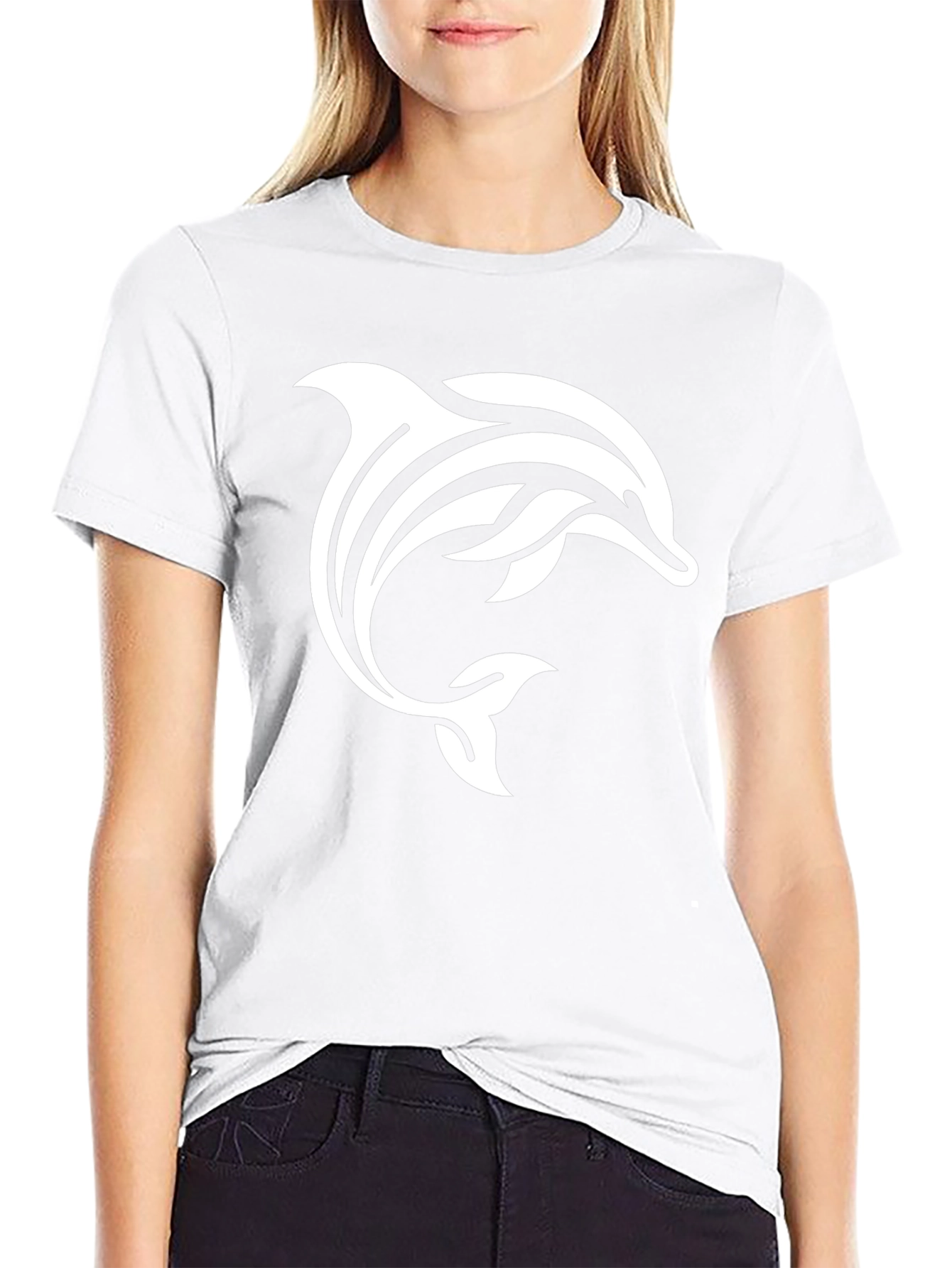 Black T-Shirt with White Dolphin Design
