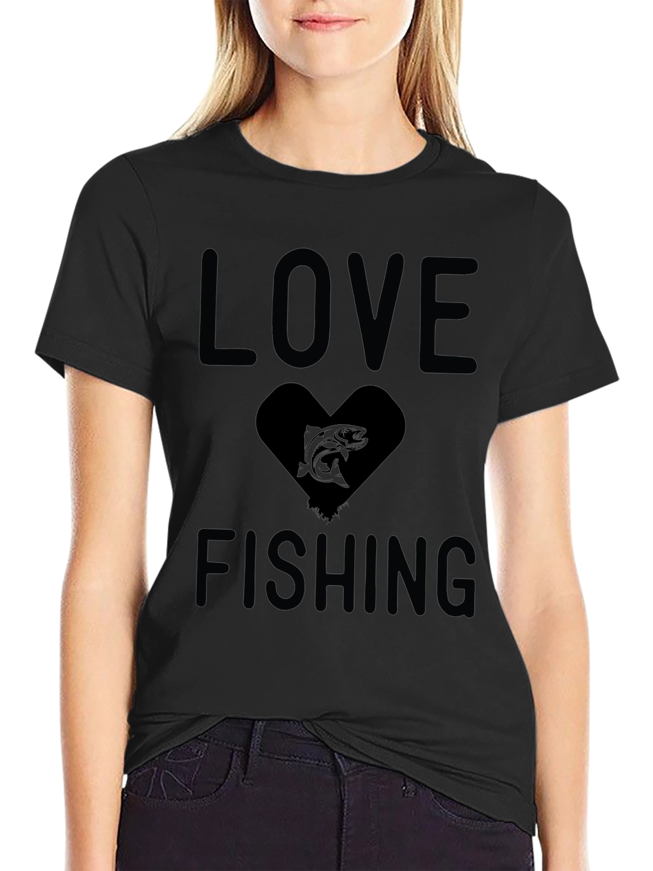 Love Fishing Black Graphic T-Shirt