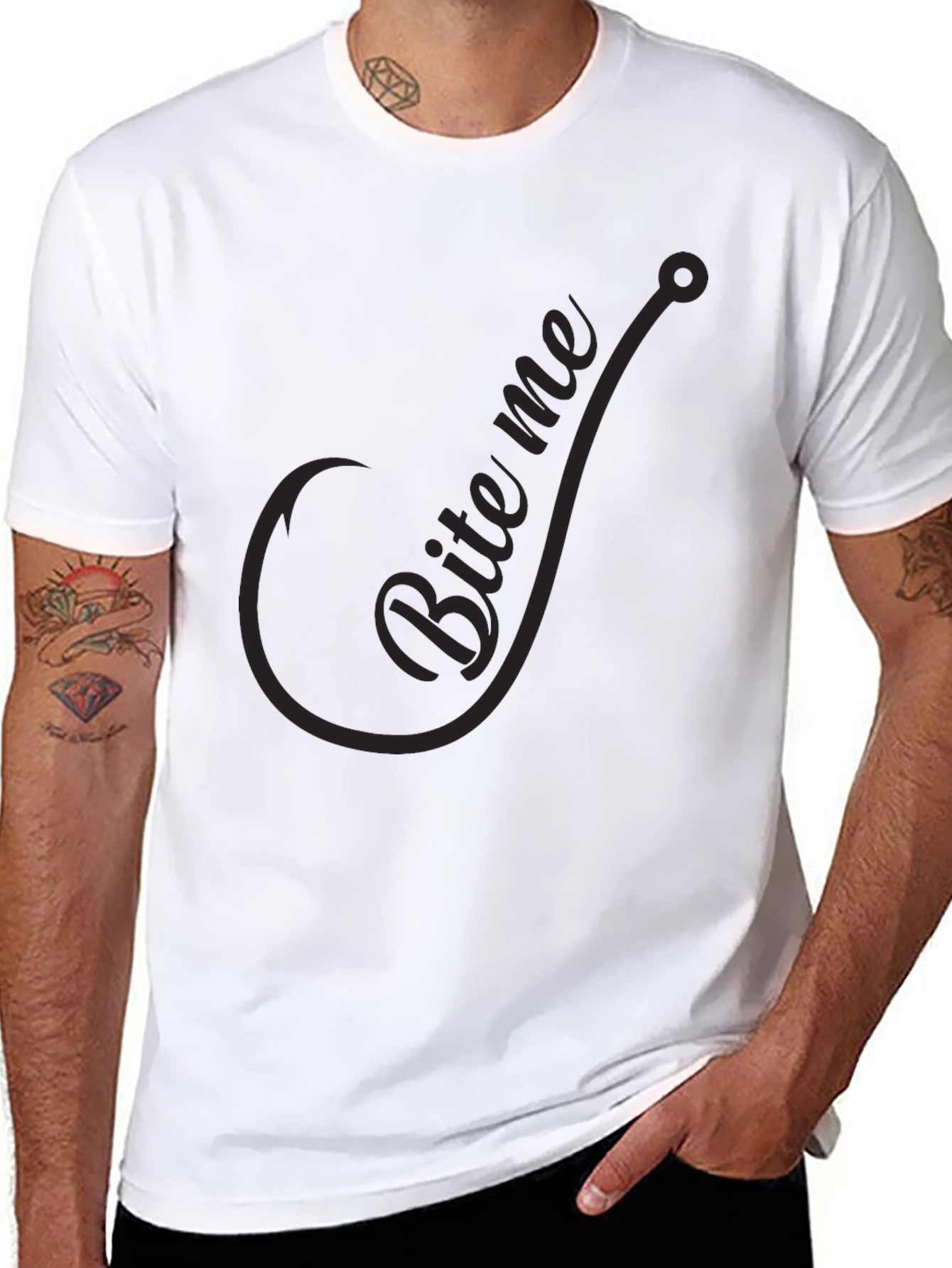 Mens Bite Me Fishing Hook T-Shirt