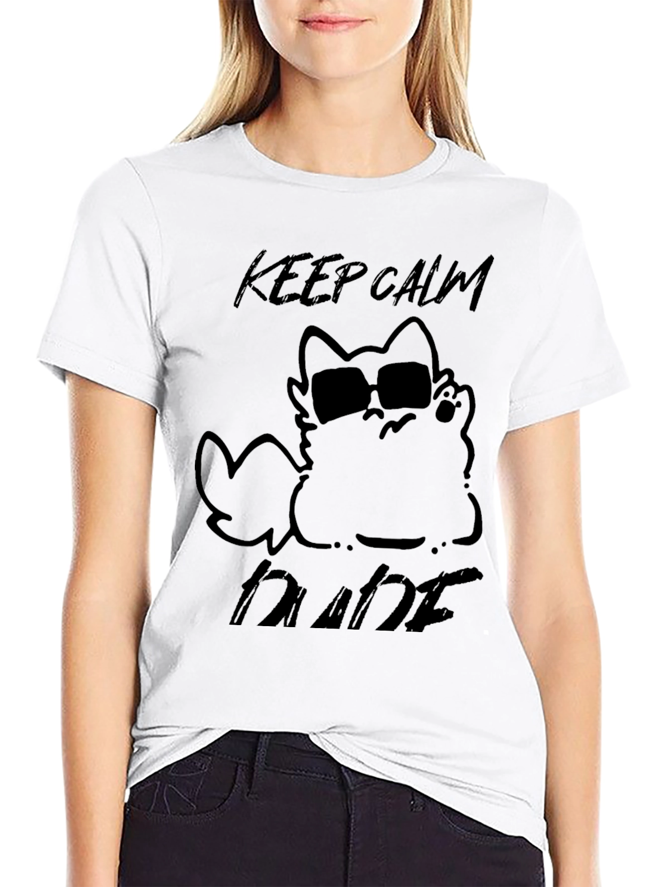 Keep Calm Dude Cat T-Shirt - Black