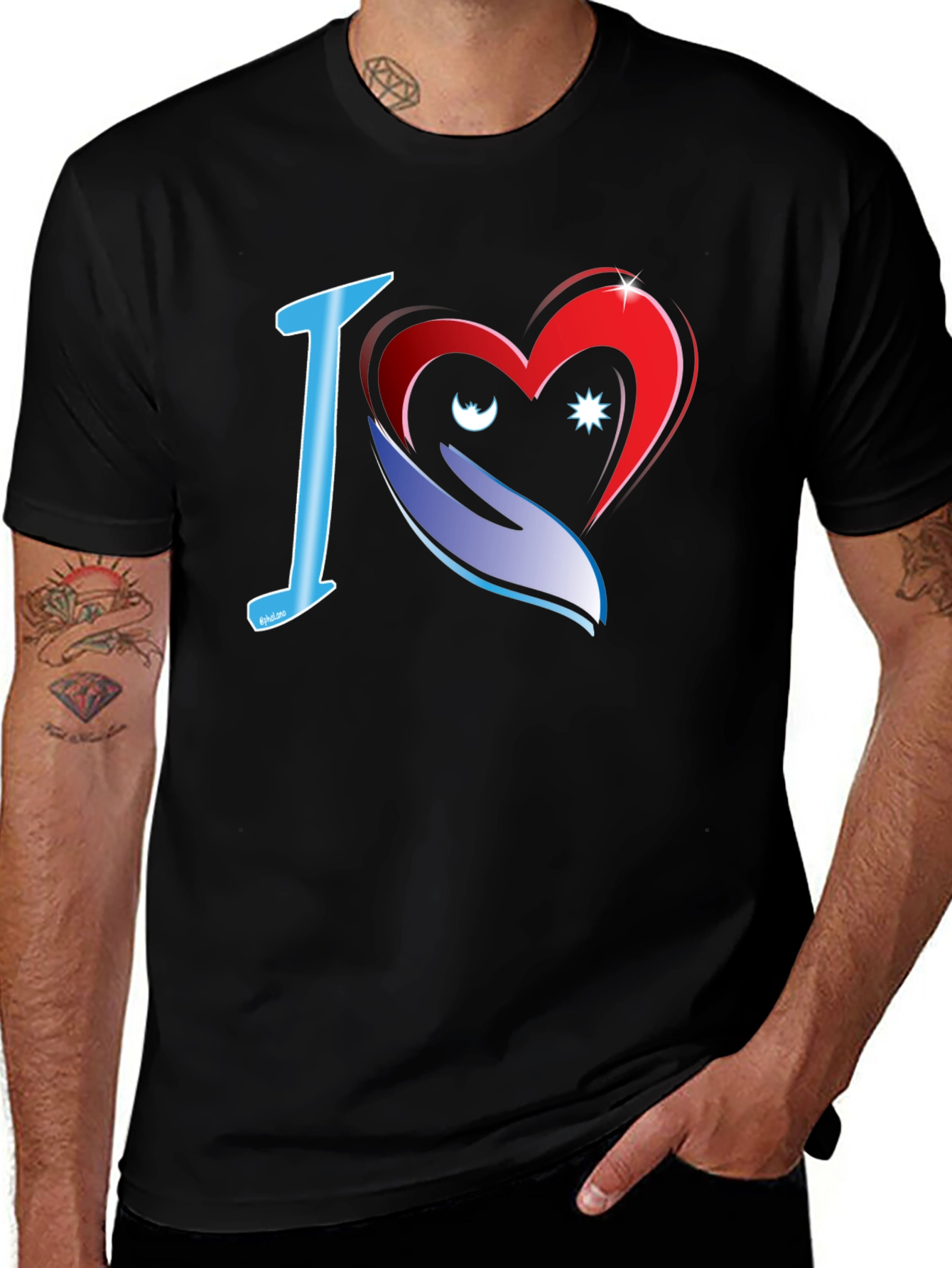 I Love Heart Graphic Black T-Shirt