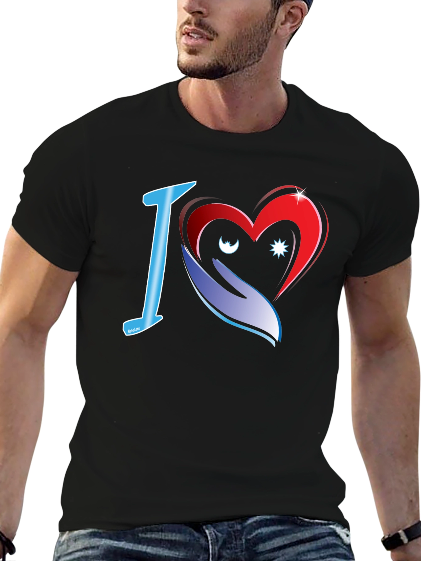 I Love Heart Graphic Black T-Shirt
