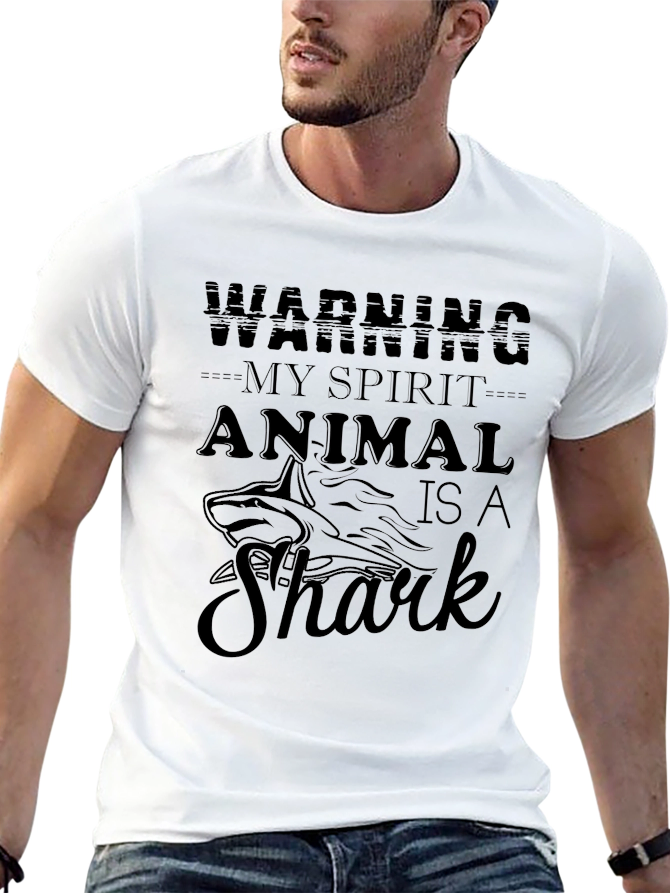 Spirit Animal Shark Graphic Tee - Black Cotton T-Shirt