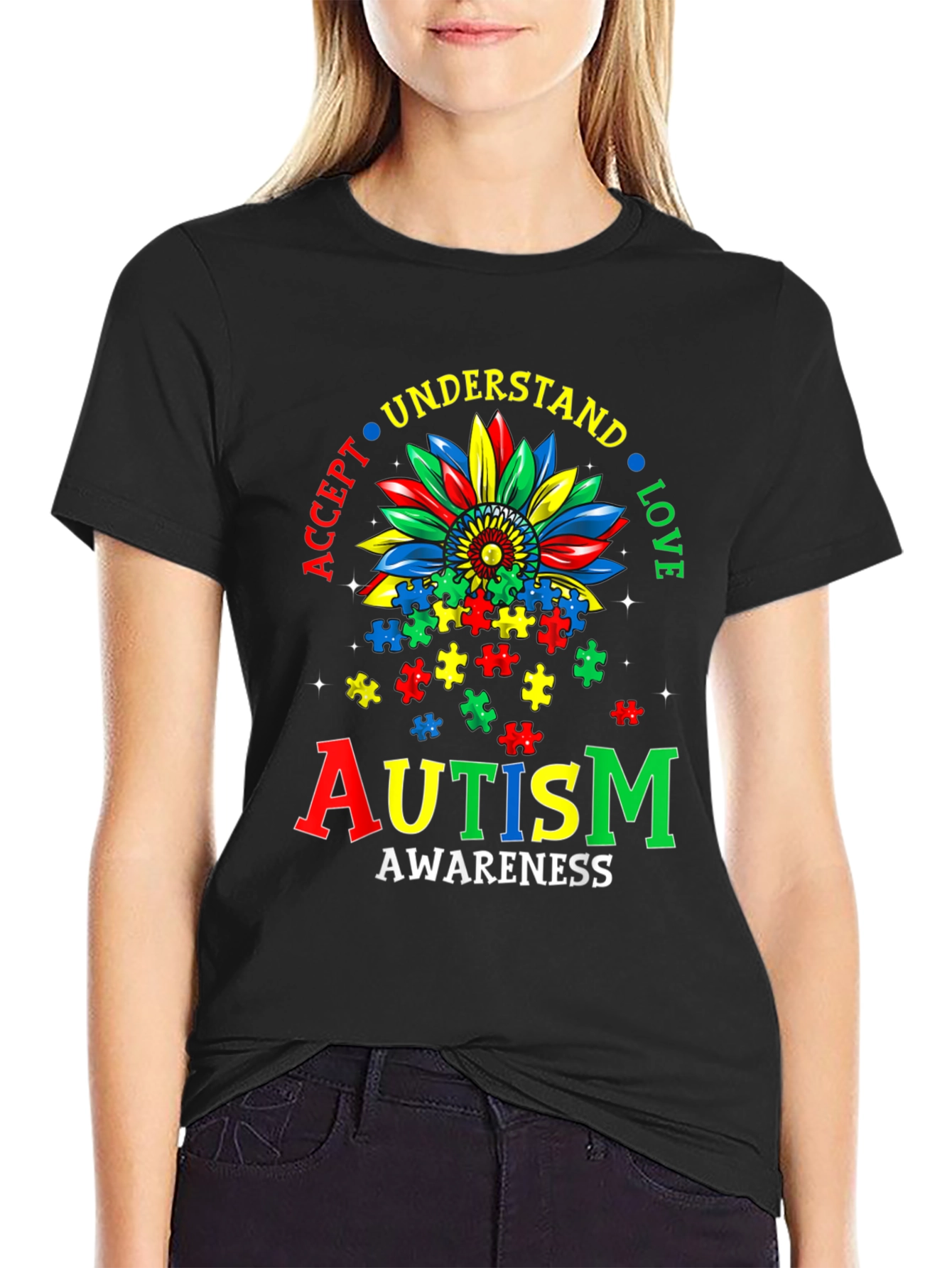 Autism Awareness Sunflower Puzzle Piece T-Shirt