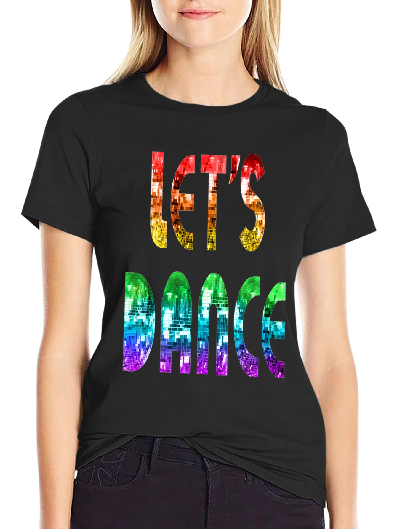Lets Dance Disco Party T-Shirt - Retro Rainbow Design