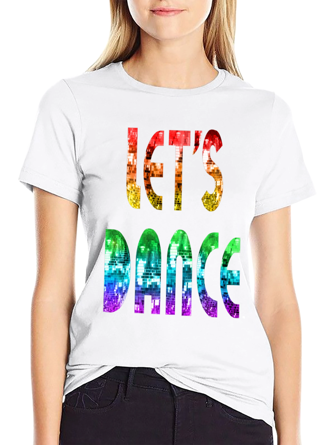 Lets Dance Disco Party T-Shirt - Retro Rainbow Design
