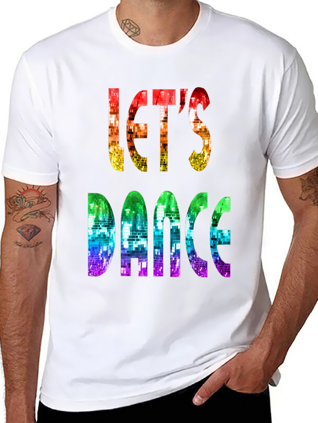 Lets Dance Disco Party T-Shirt - Retro Rainbow Design