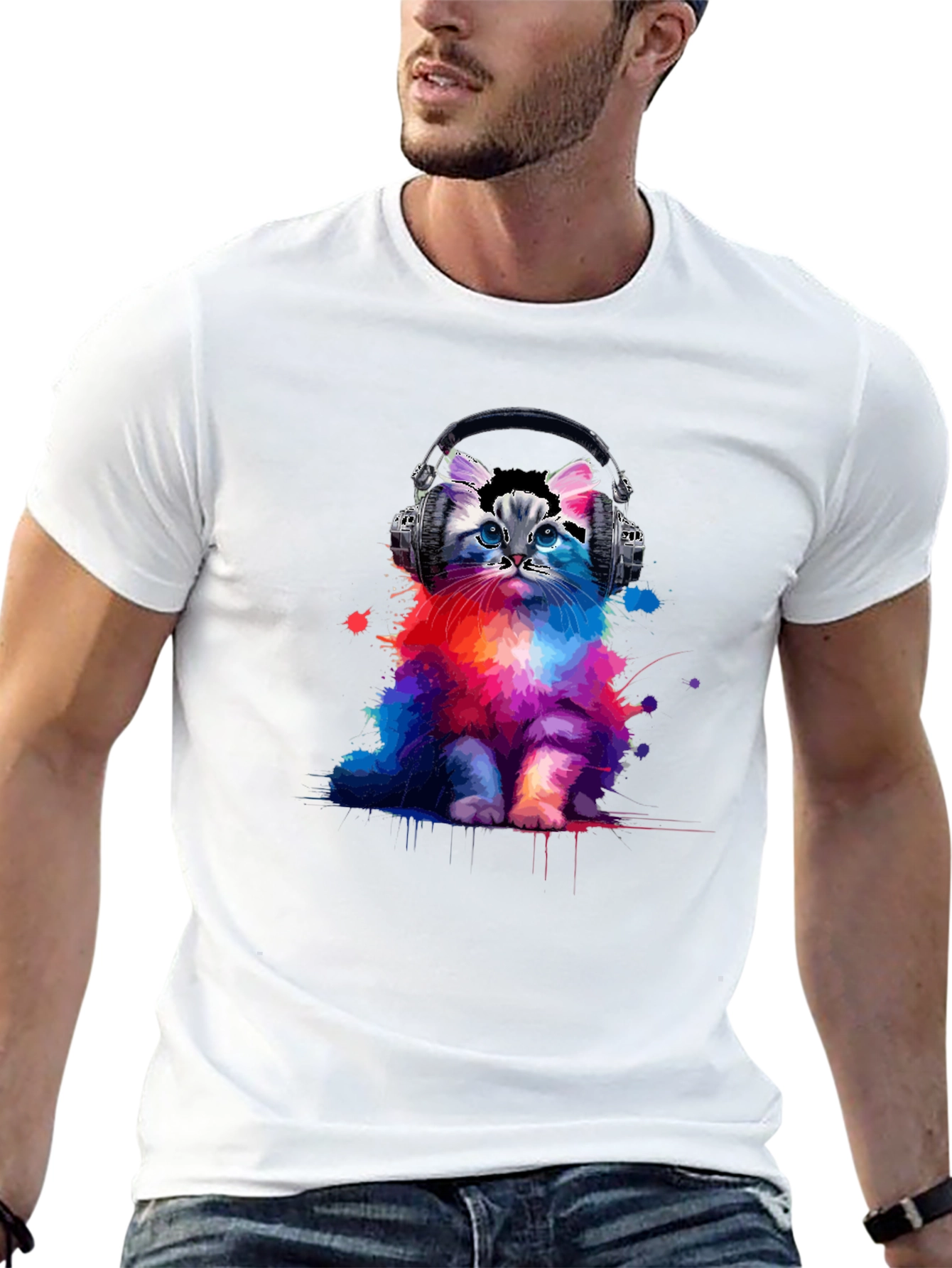 Cool Cat Headphones Graphic T-Shirt