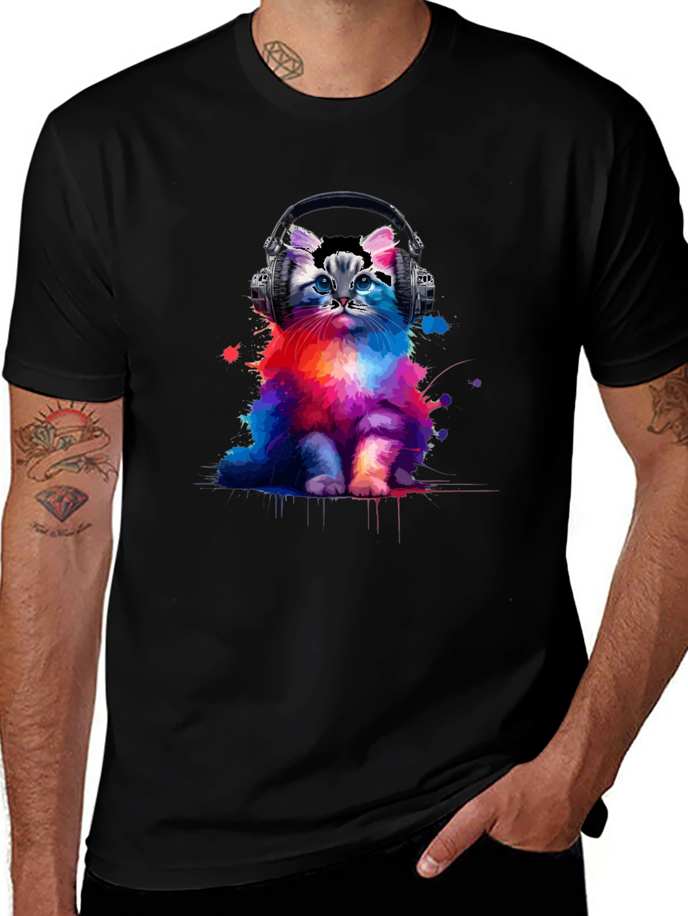 Cool Cat Headphones Graphic T-Shirt
