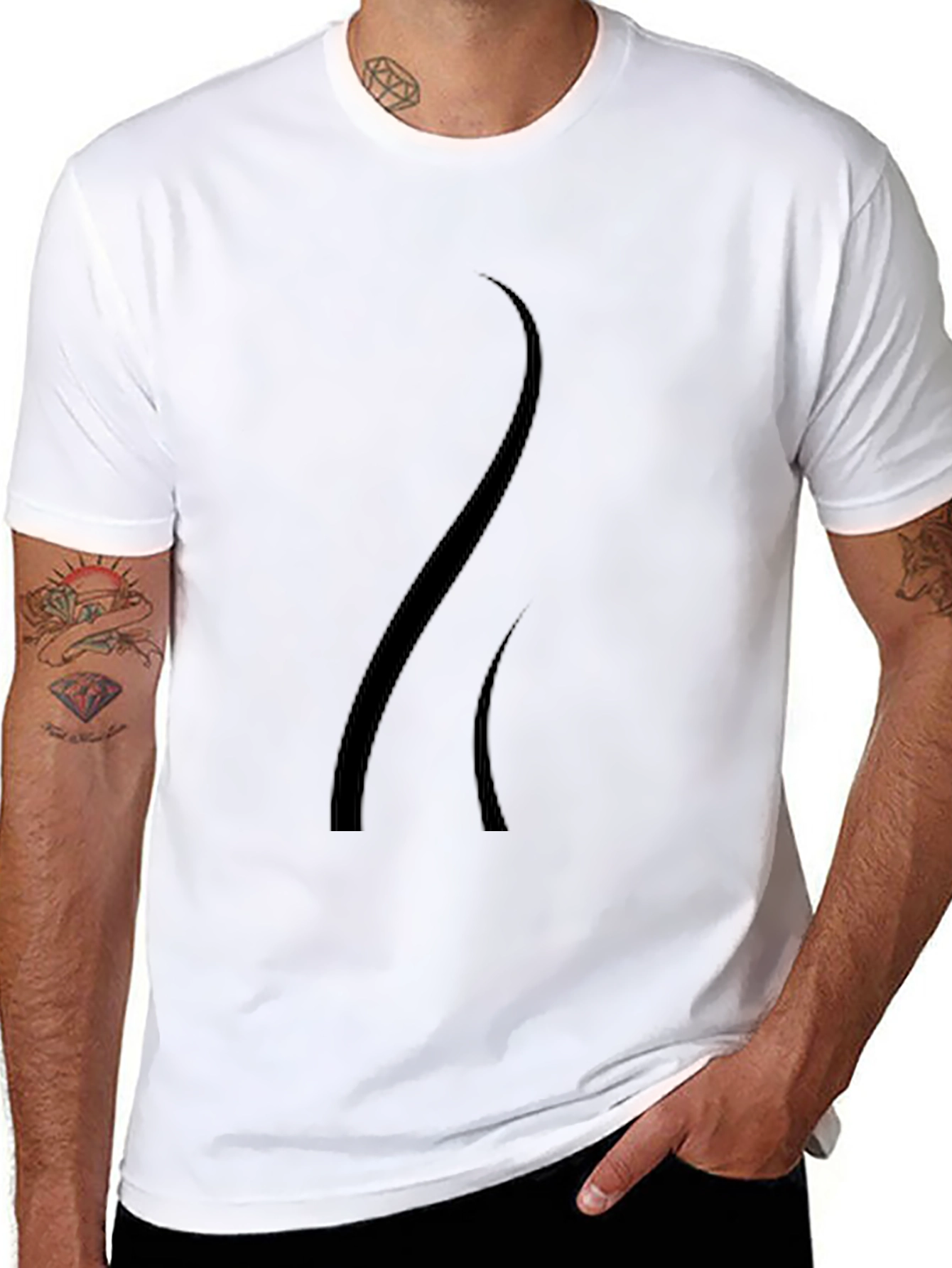 Modern Curved Design Black T-Shirt