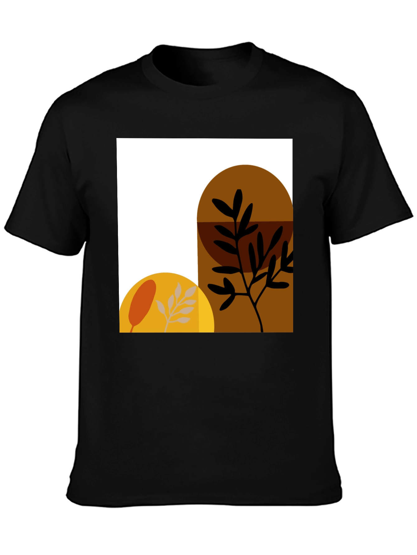 Abstract Botanical Print Black T-Shirt