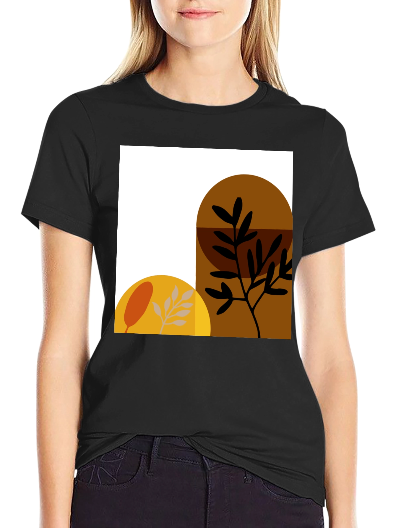 Abstract Botanical Print Black T-Shirt