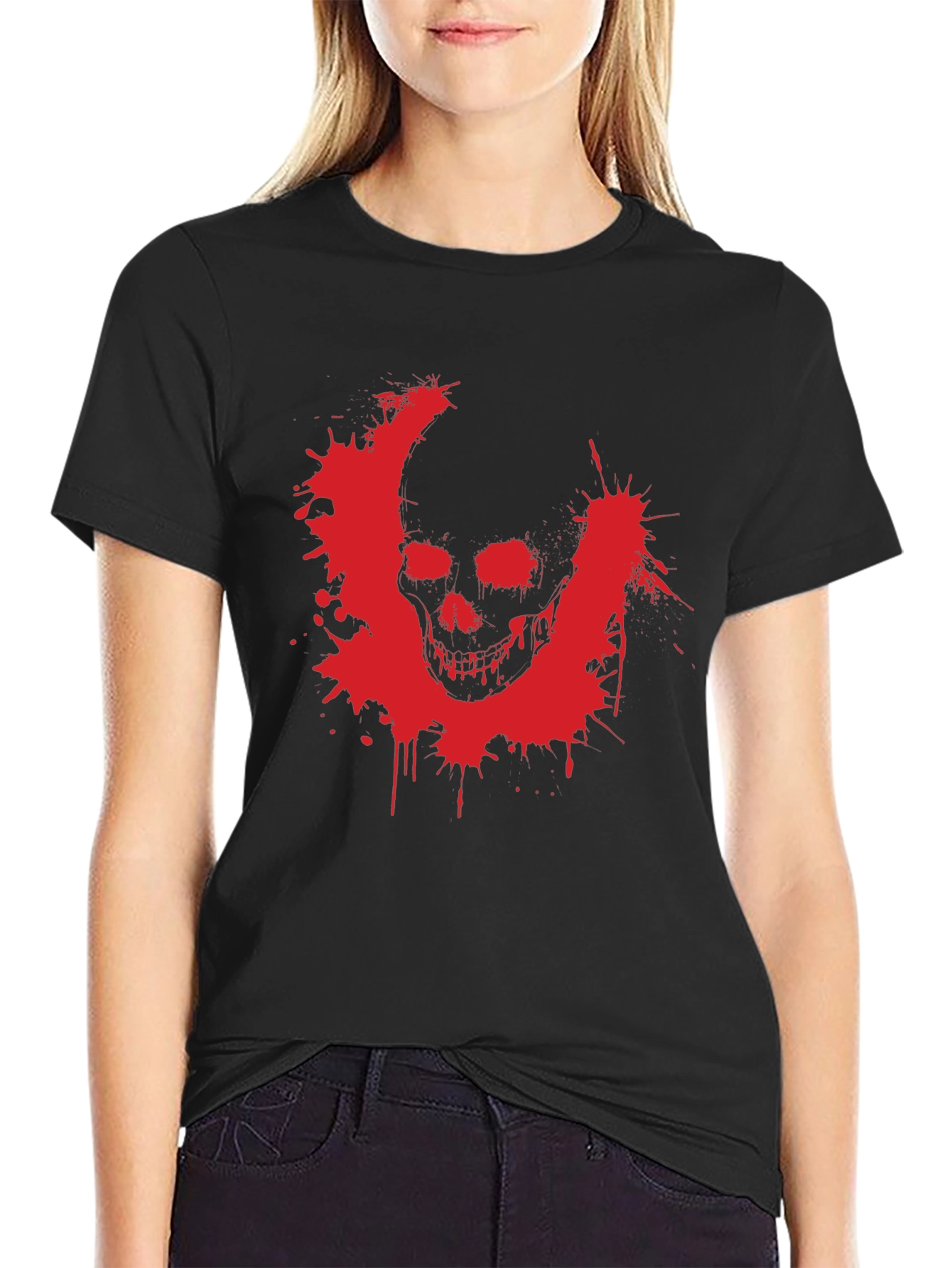 Edgy Skull Graphic Tee - Black Cotton
