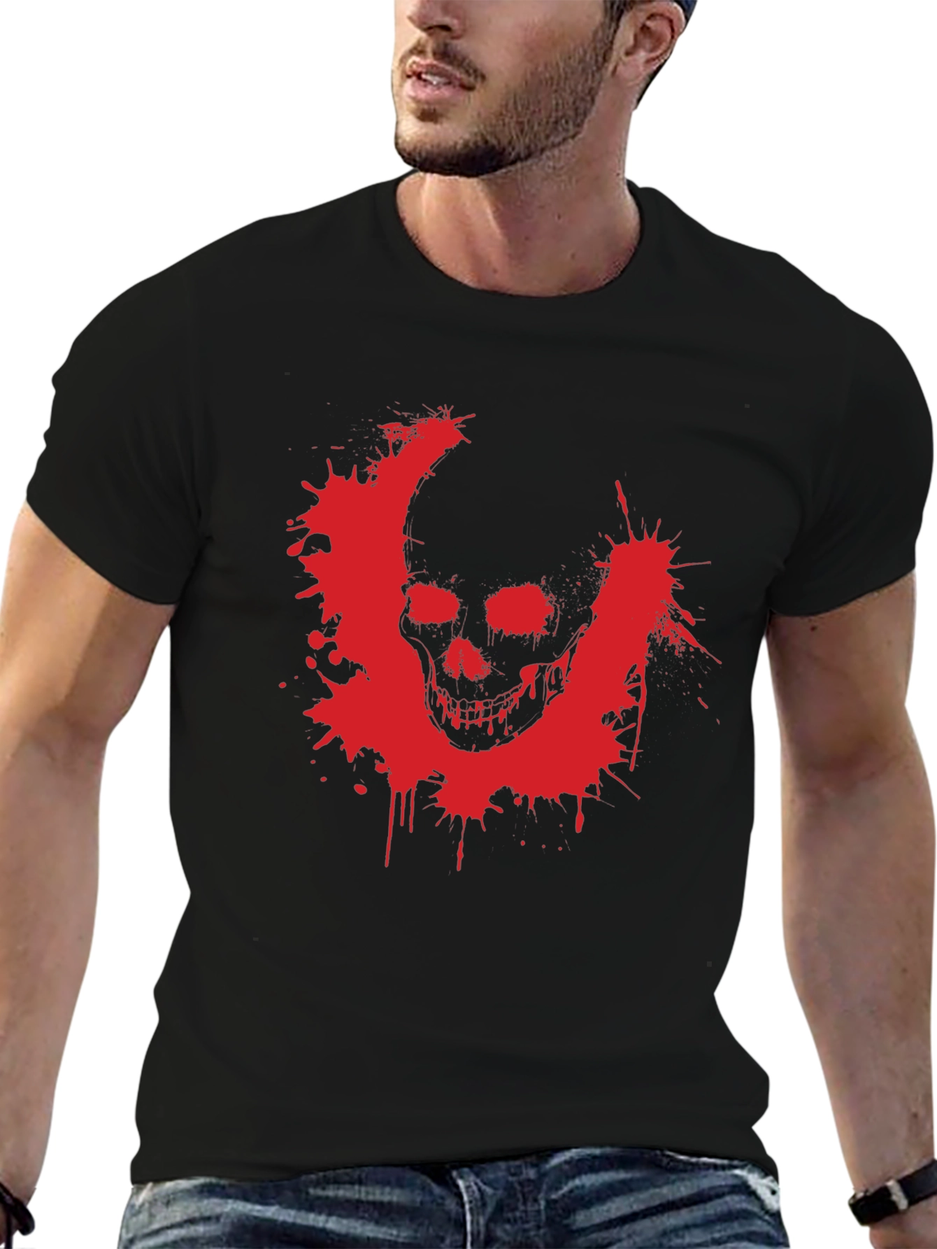 Edgy Skull Graphic Tee - Black Cotton