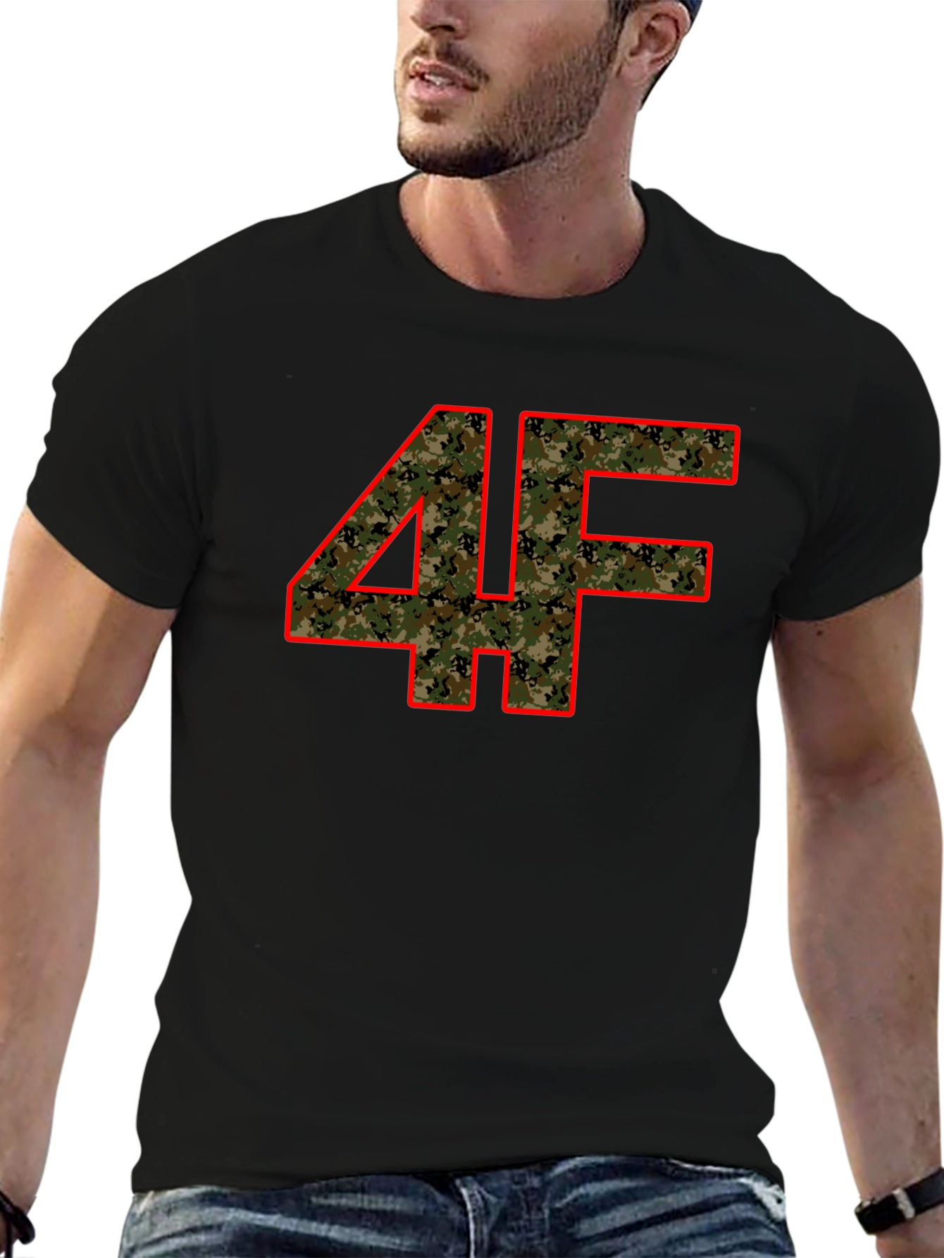 Camo 4F Graphic Print Black T-Shirt