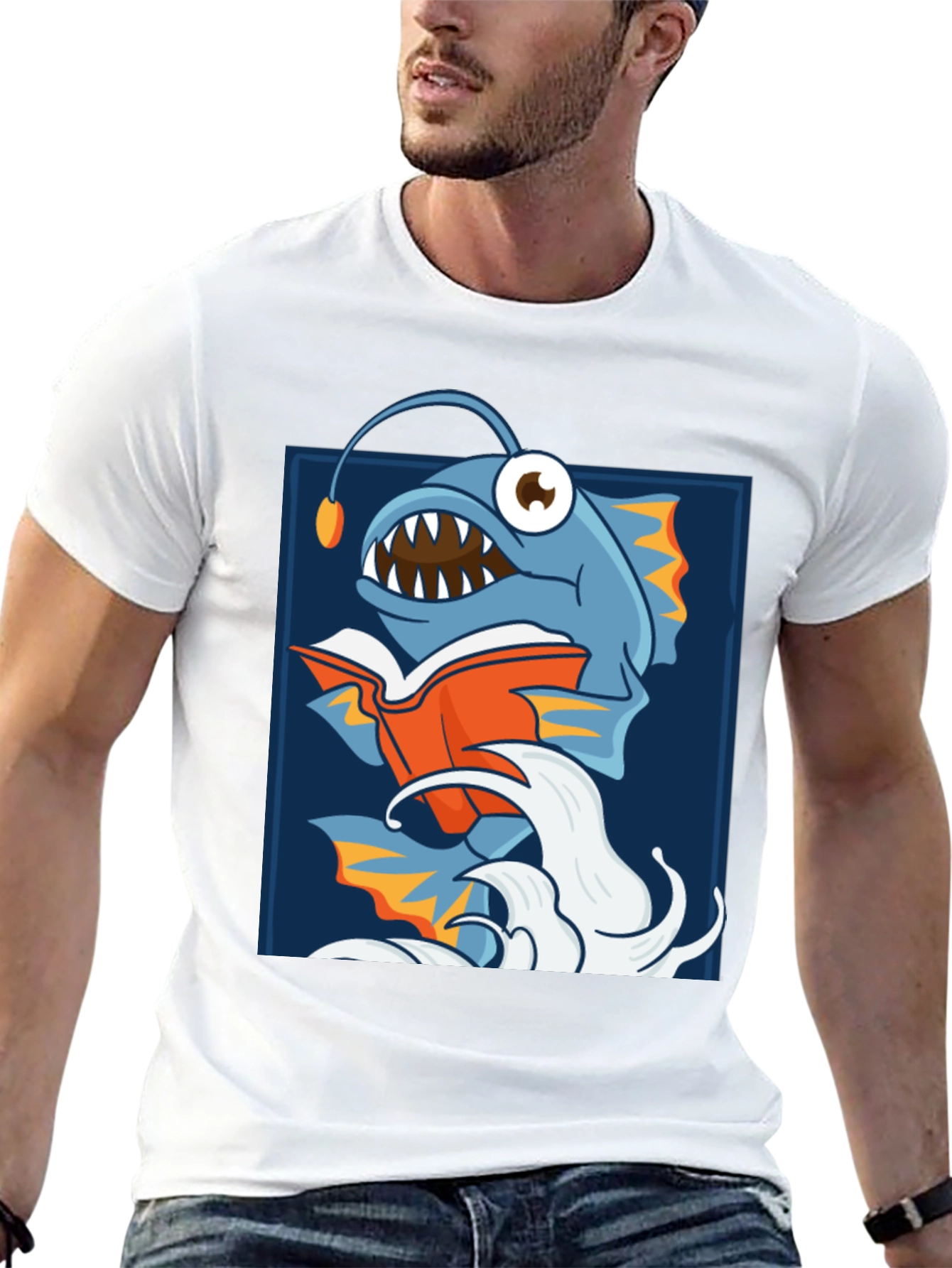 Anglerfish Reading Book Graphic T-Shirt