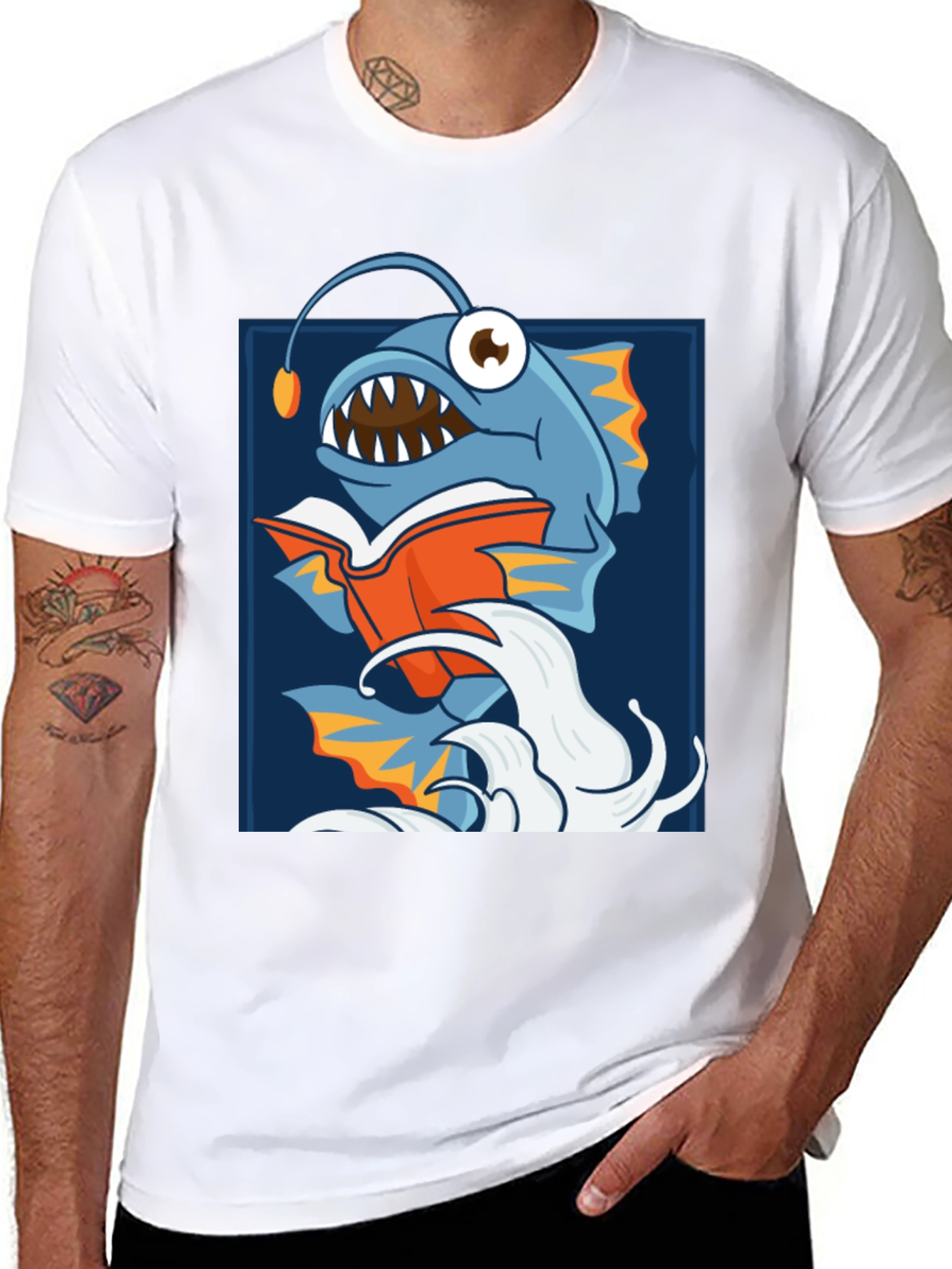 Anglerfish Reading Book Graphic T-Shirt