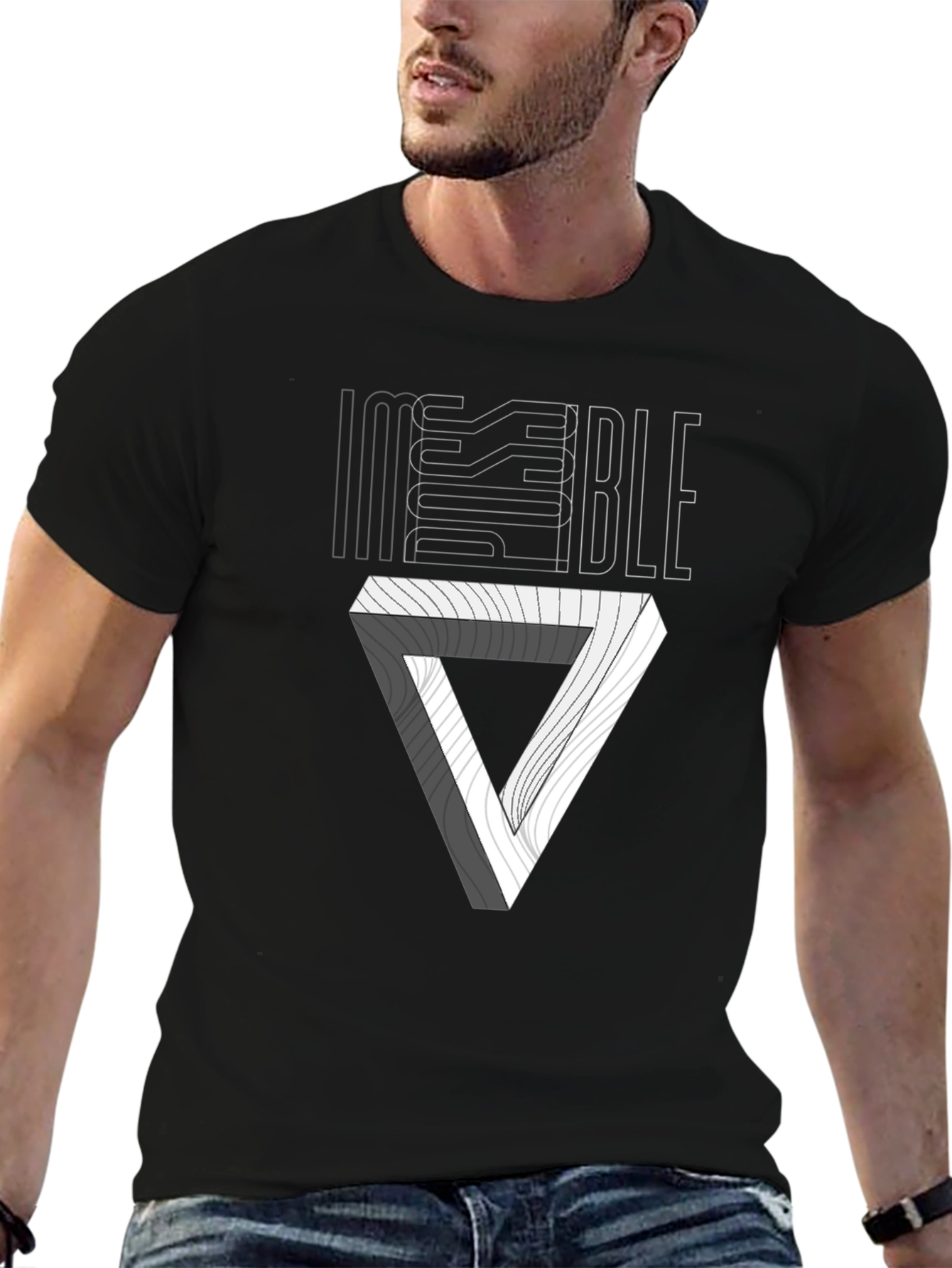 Impossible Triangle Illusion Graphic Tee - Black