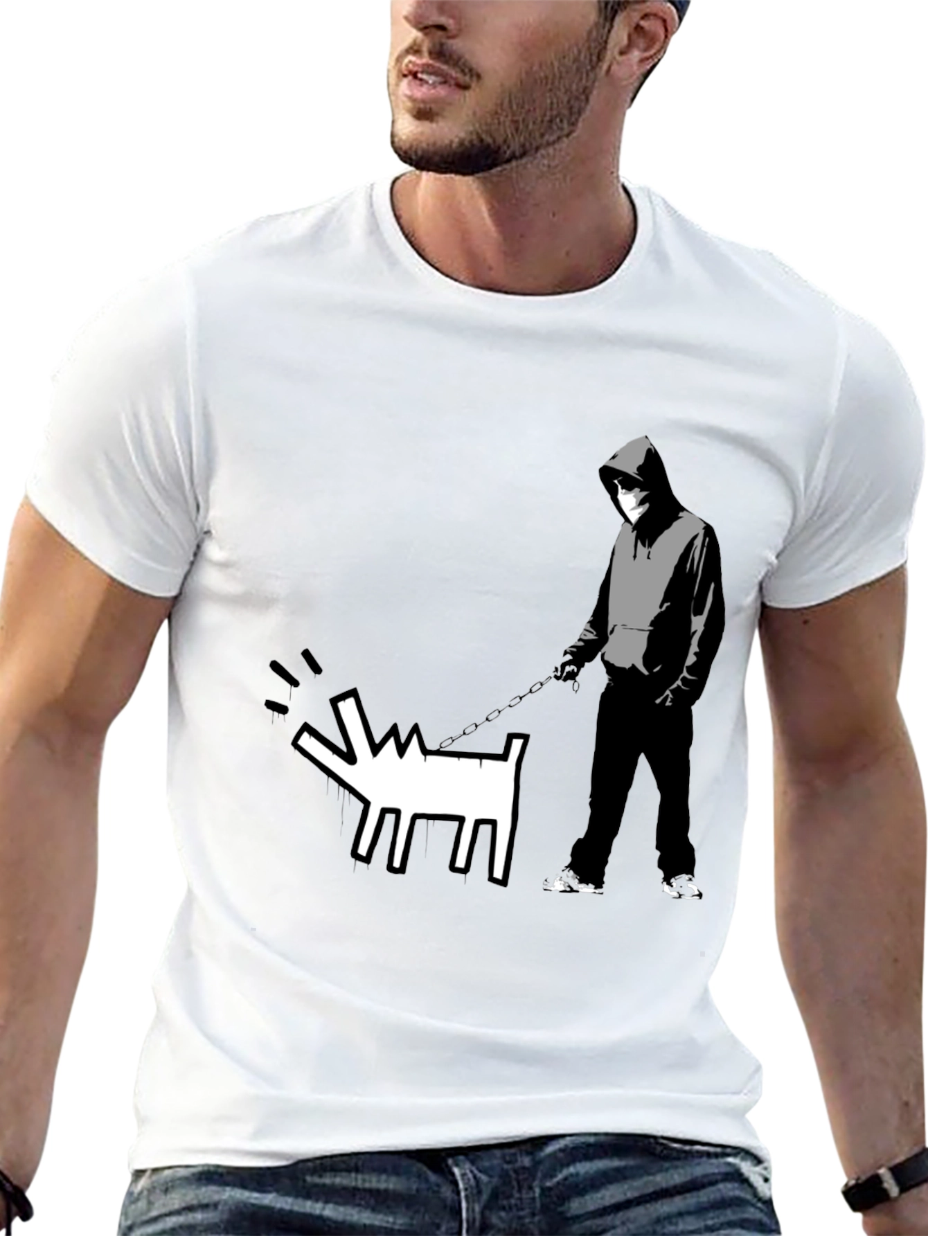 Banksy Inspired Dog Walker Black T-Shirt