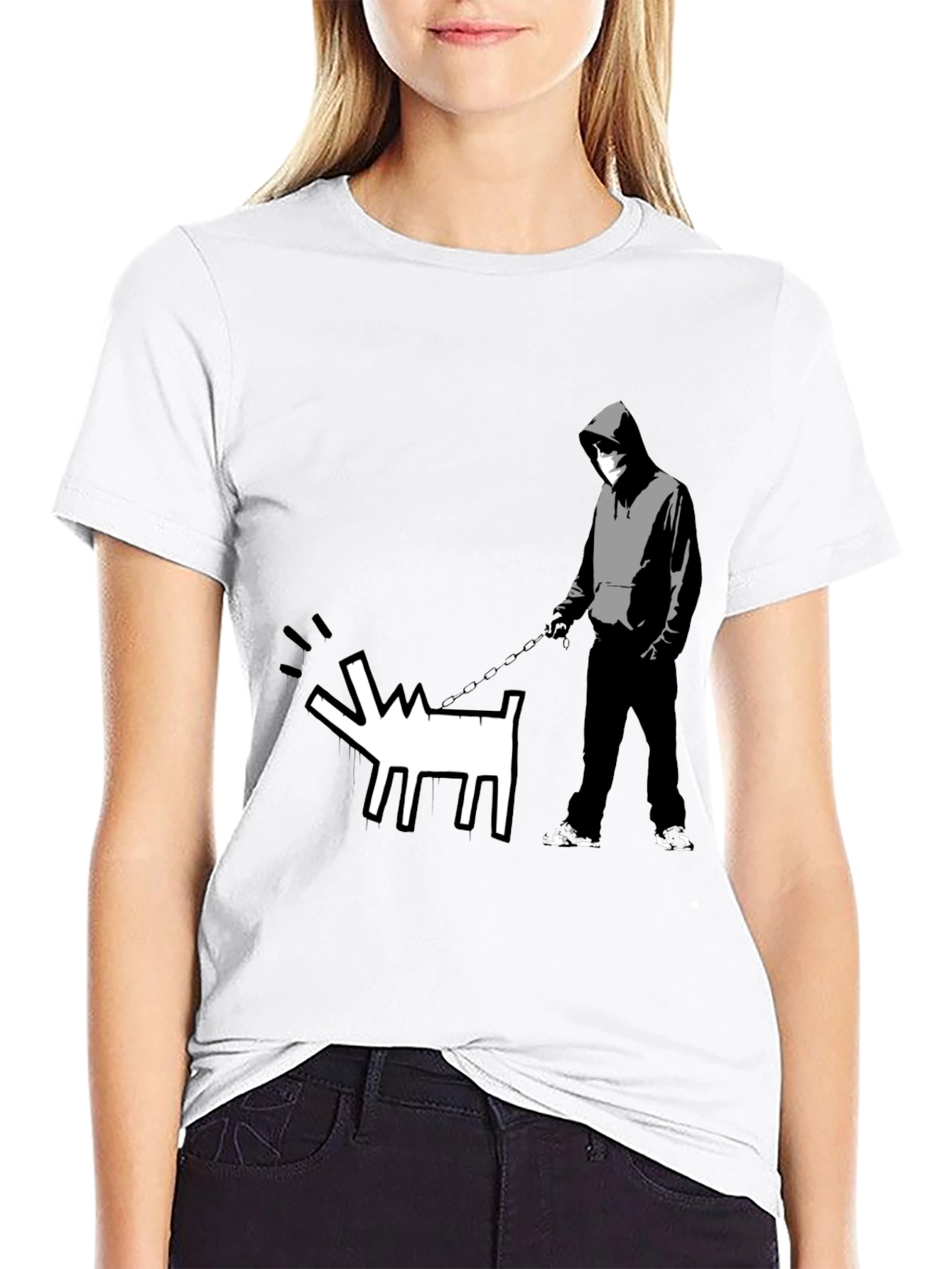 Banksy Inspired Dog Walker Black T-Shirt
