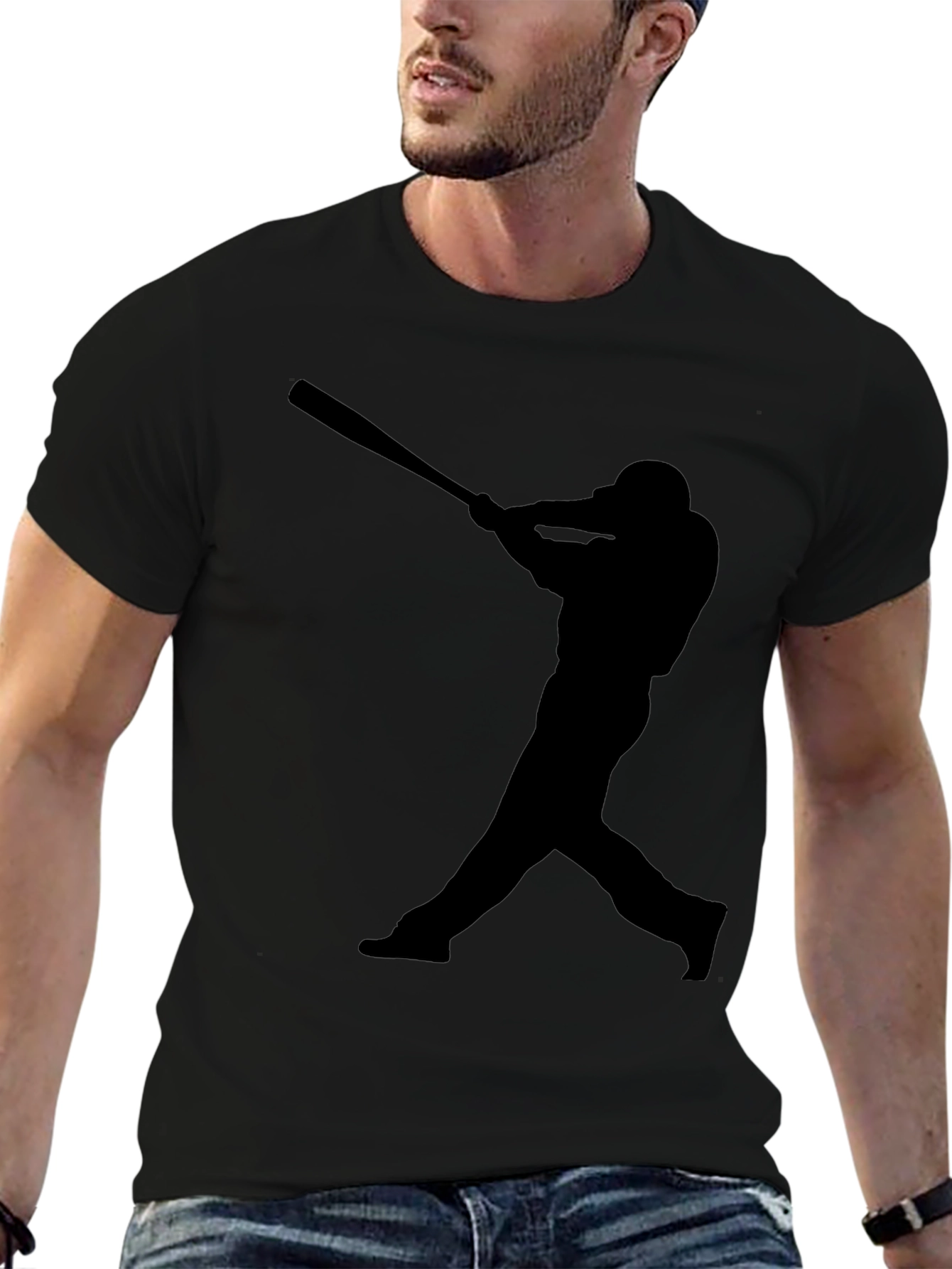 Baseball Player Silhouette T-Shirt - Black