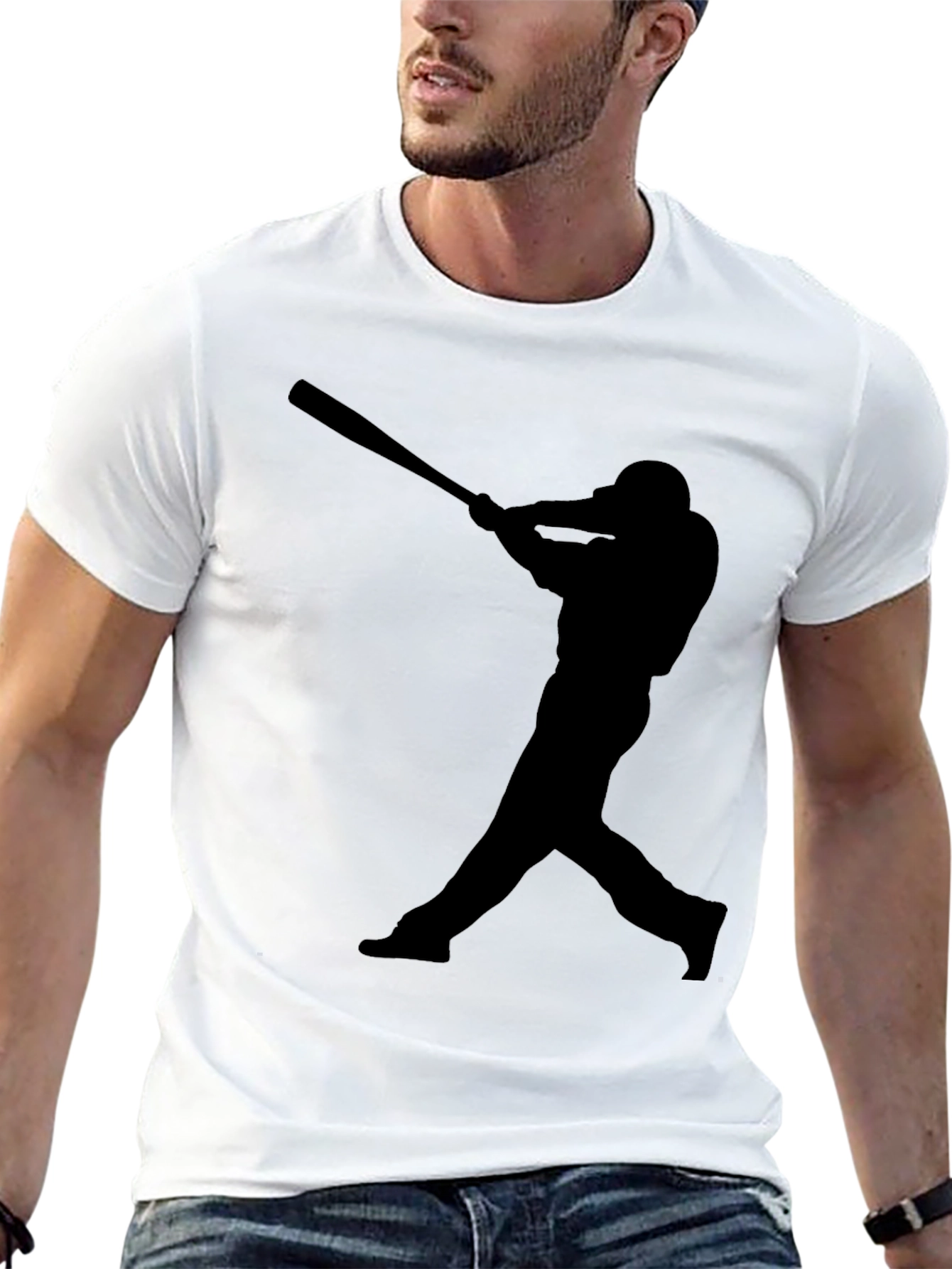 Baseball Player Silhouette T-Shirt - Black