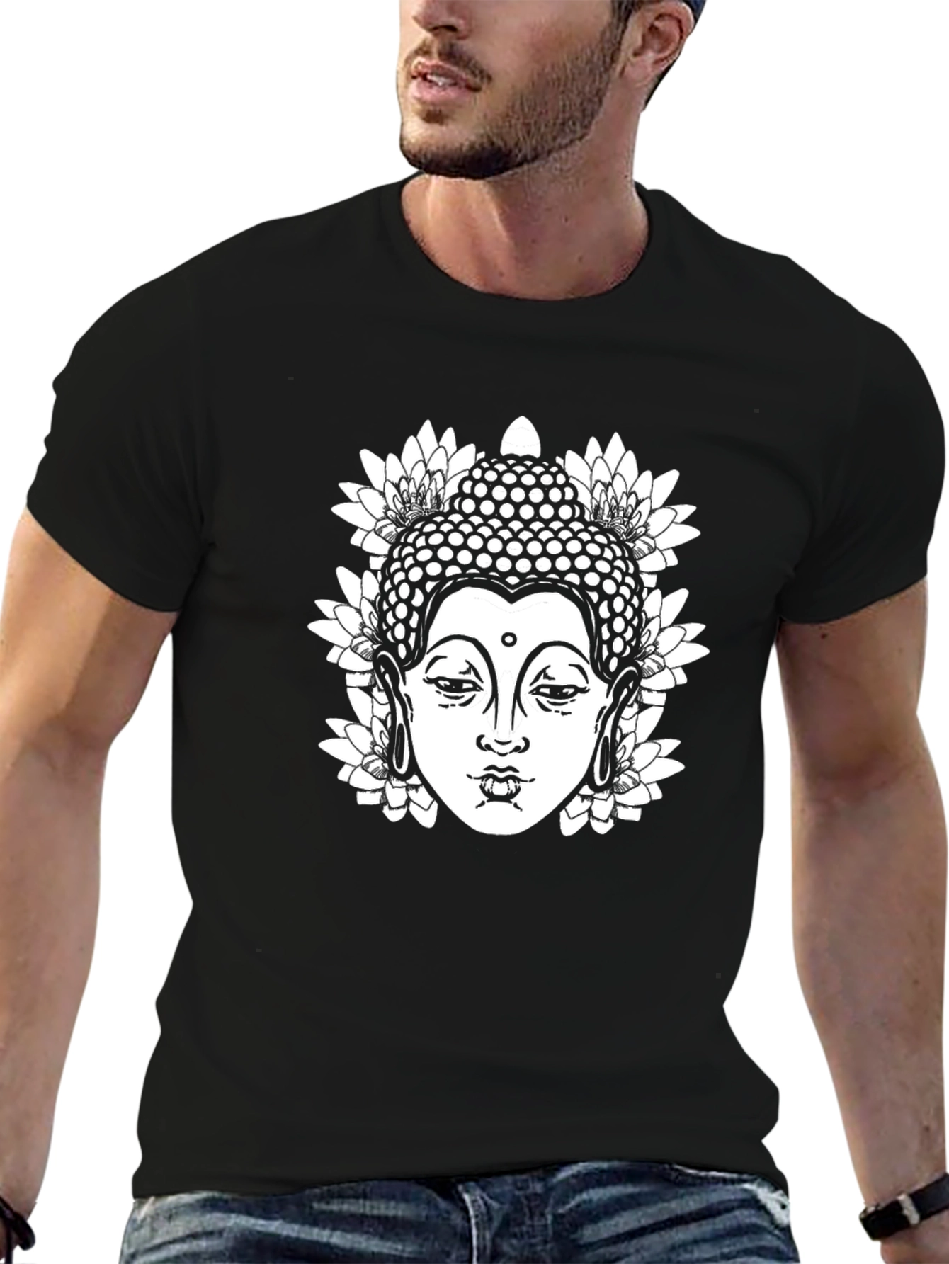 Buddha Lotus Graphic T-Shirt - Black