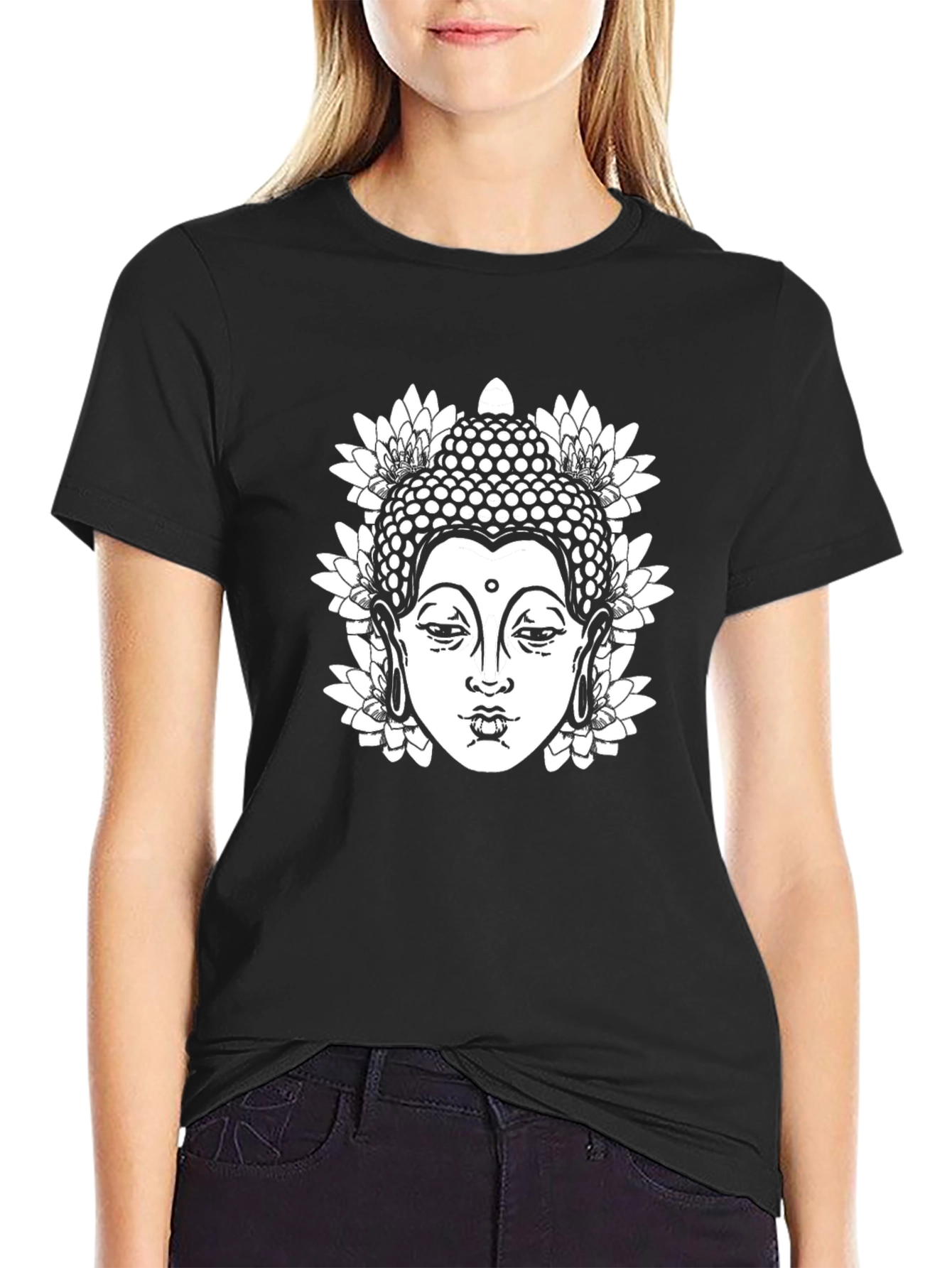 Buddha Lotus Graphic T-Shirt - Black
