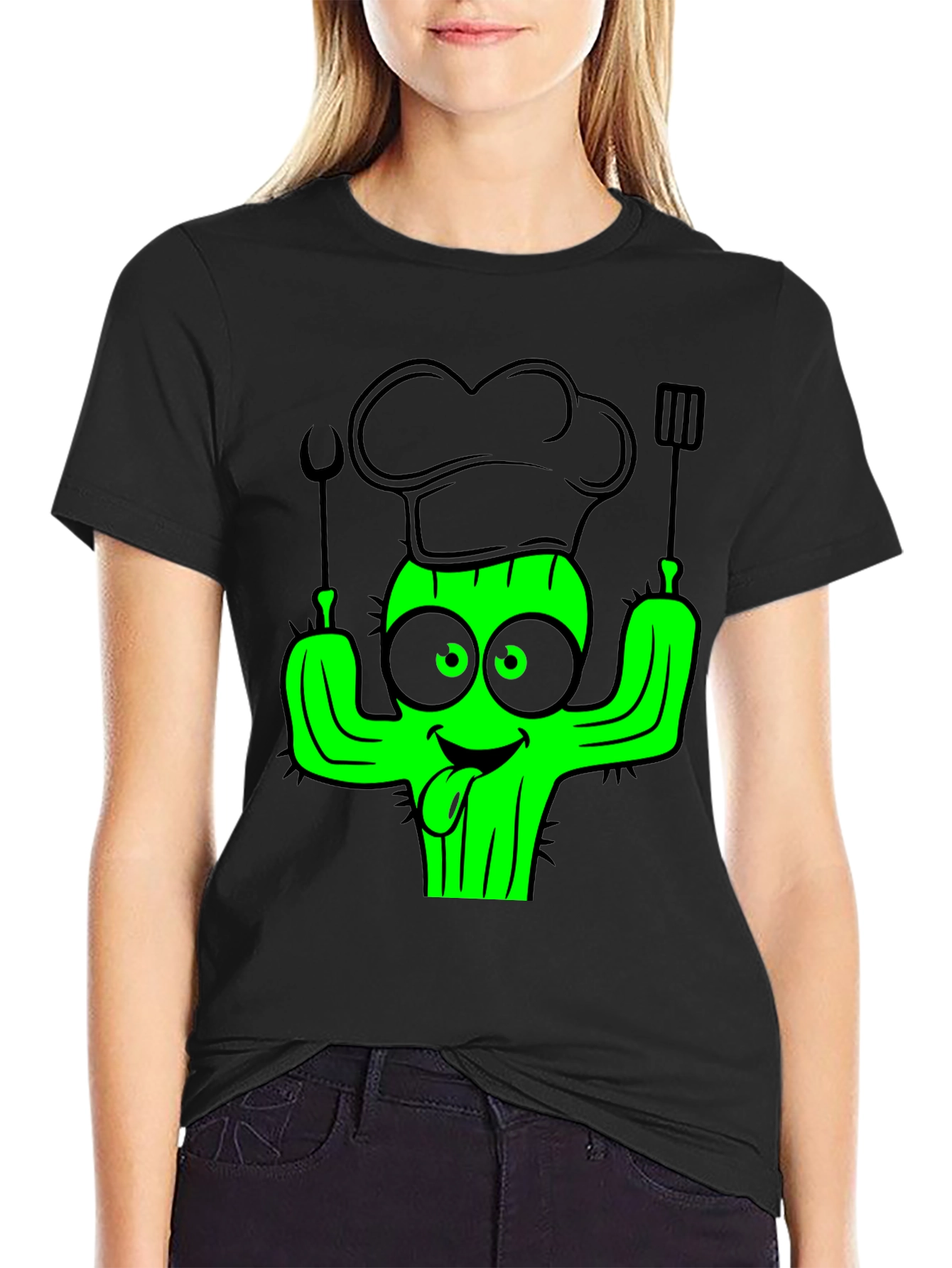 Chef Cactus Black T-Shirt - Funny Cook Graphic Tee
