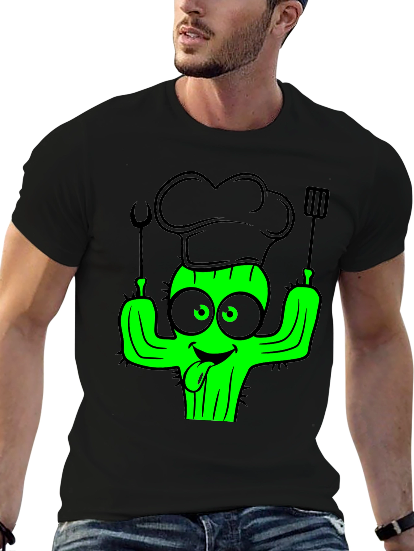 Chef Cactus Black T-Shirt - Funny Cook Graphic Tee