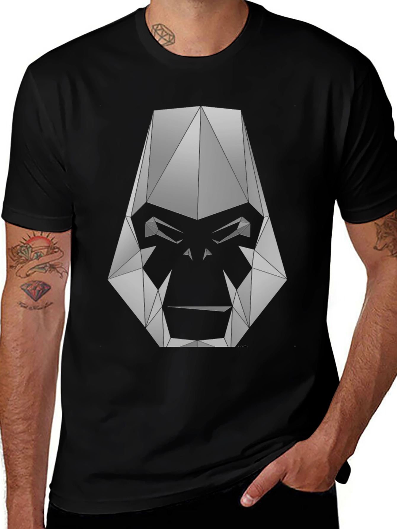 Geometric Gorilla Graphic Tee - Black
