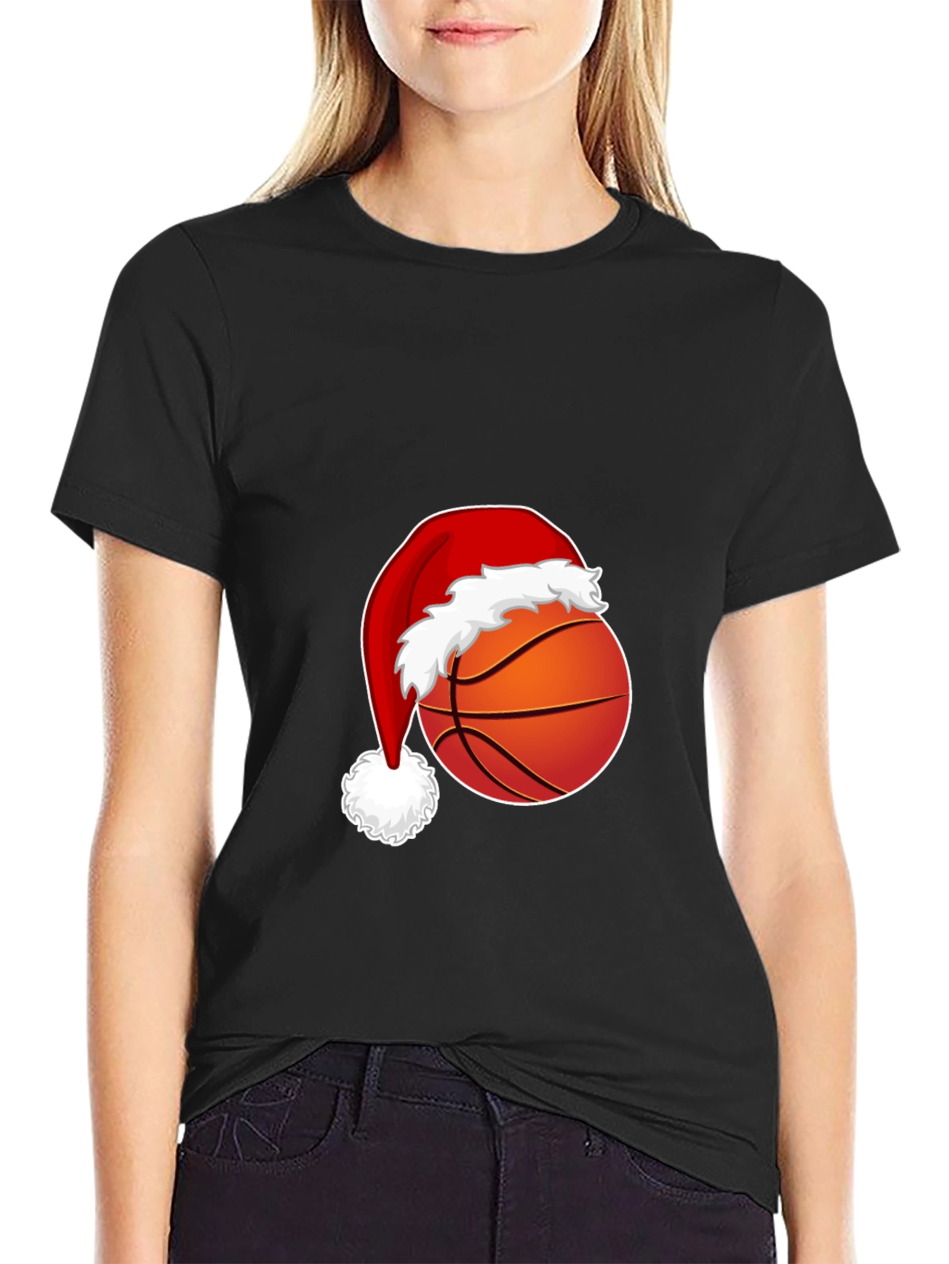 Festive Basketball Santa Hat Graphic Tee